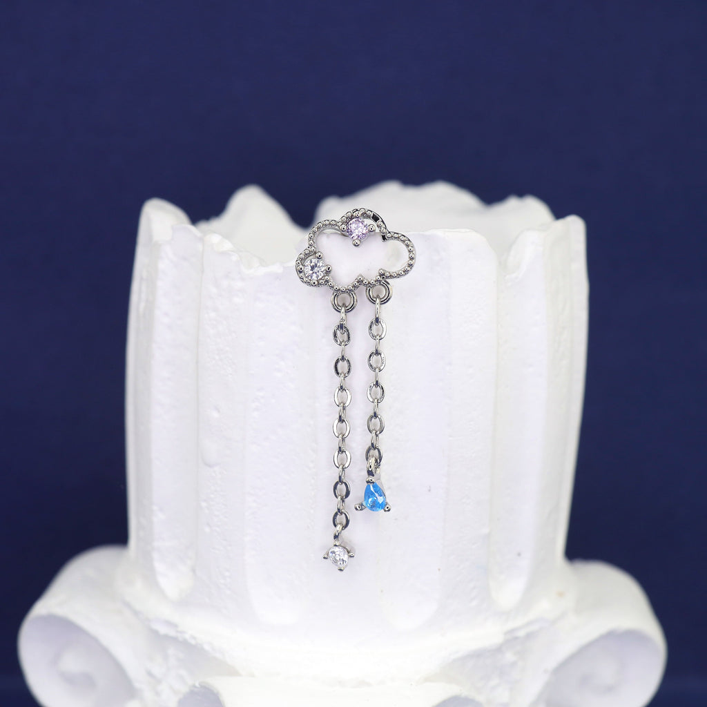 Thin Gauge Cloud & Raindrop Pendant Ear Stud