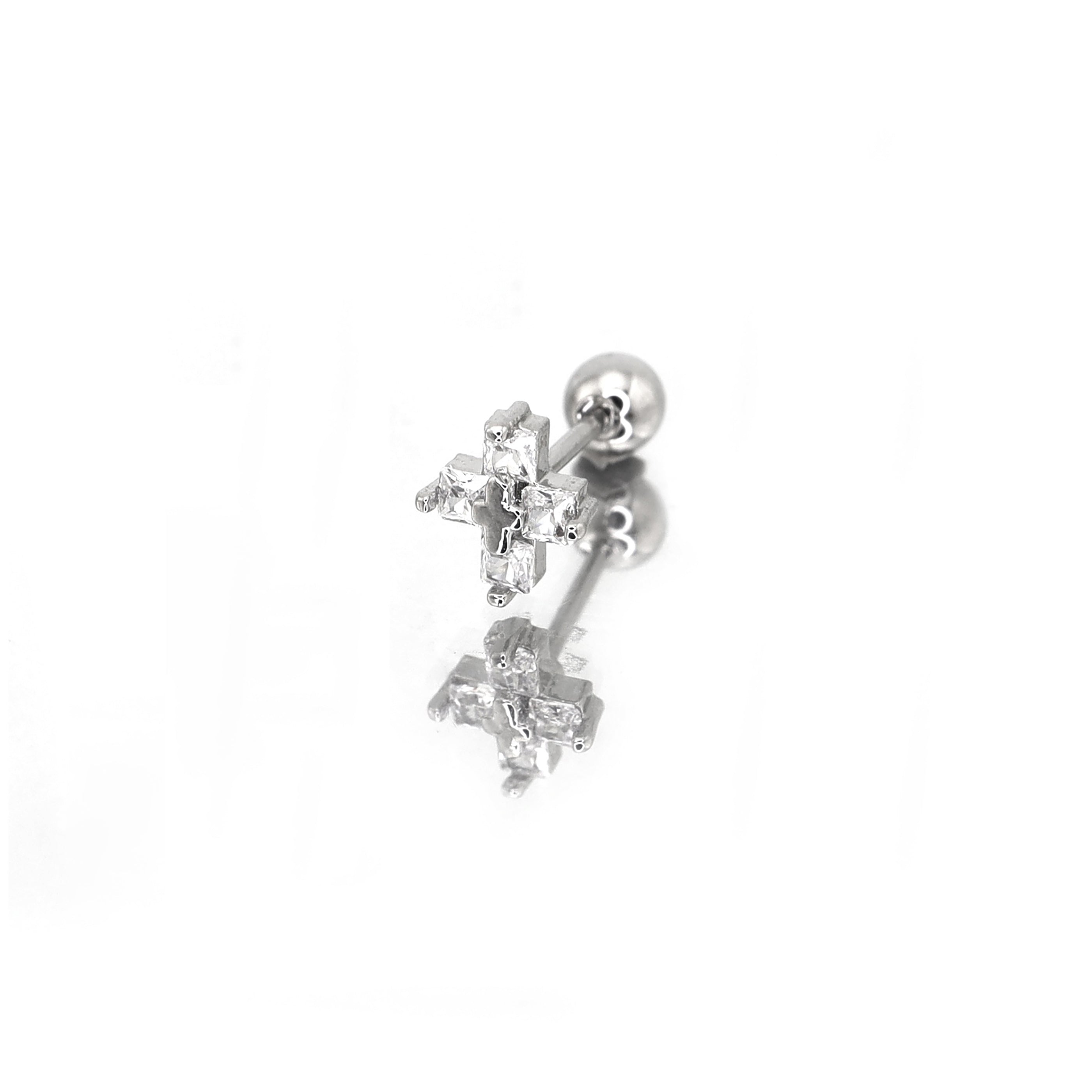 Thin Gauge CZ Cross Ear Stud
