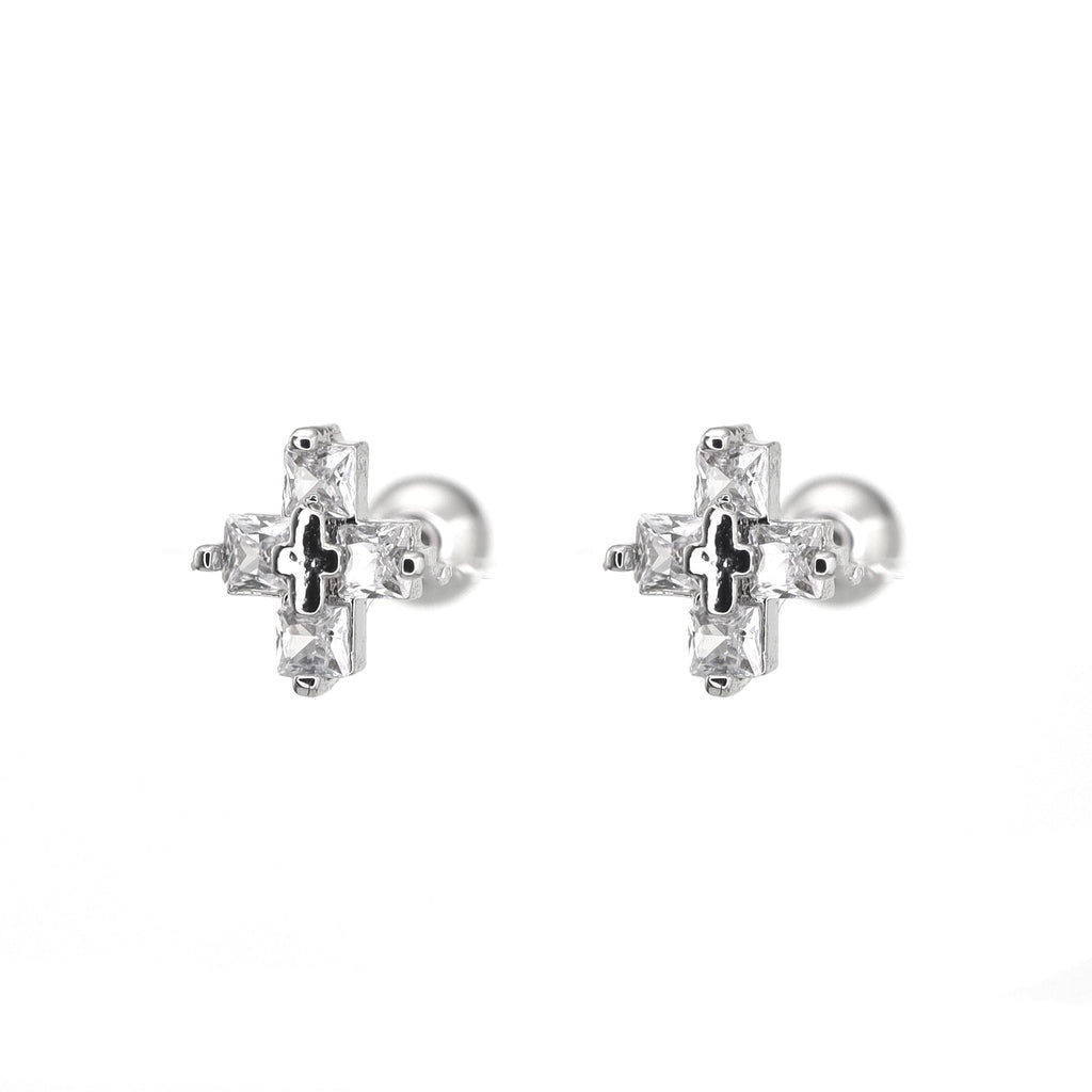Thin Gauge CZ Cross Ear Stud