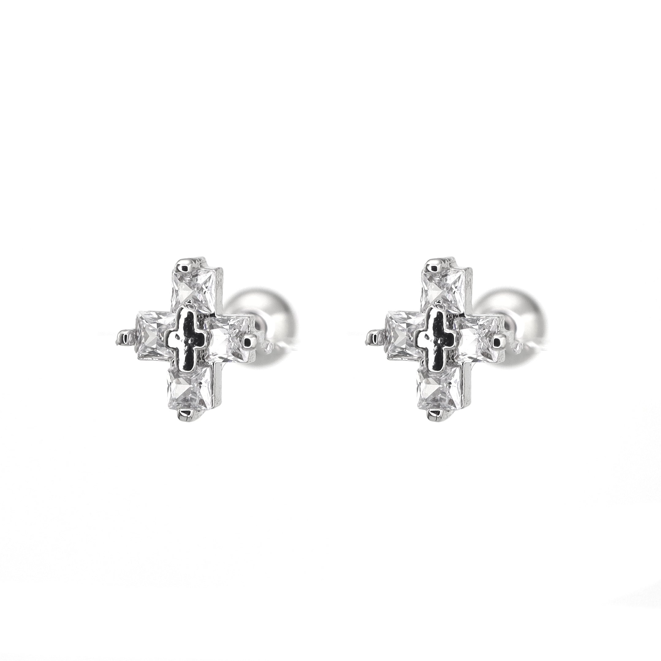 Thin Gauge CZ Cross Ear Stud
