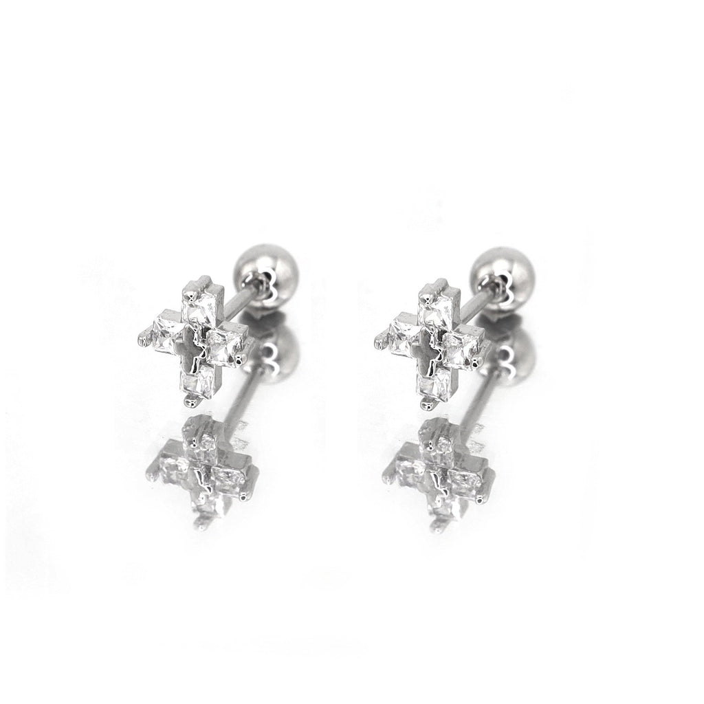 Thin Gauge CZ Cross Ear Stud