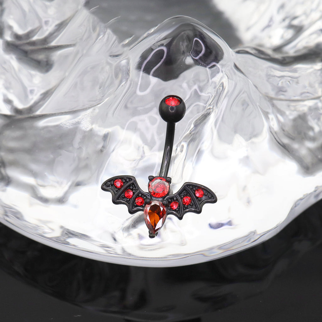 Red CZ Bat Design Belly Ring