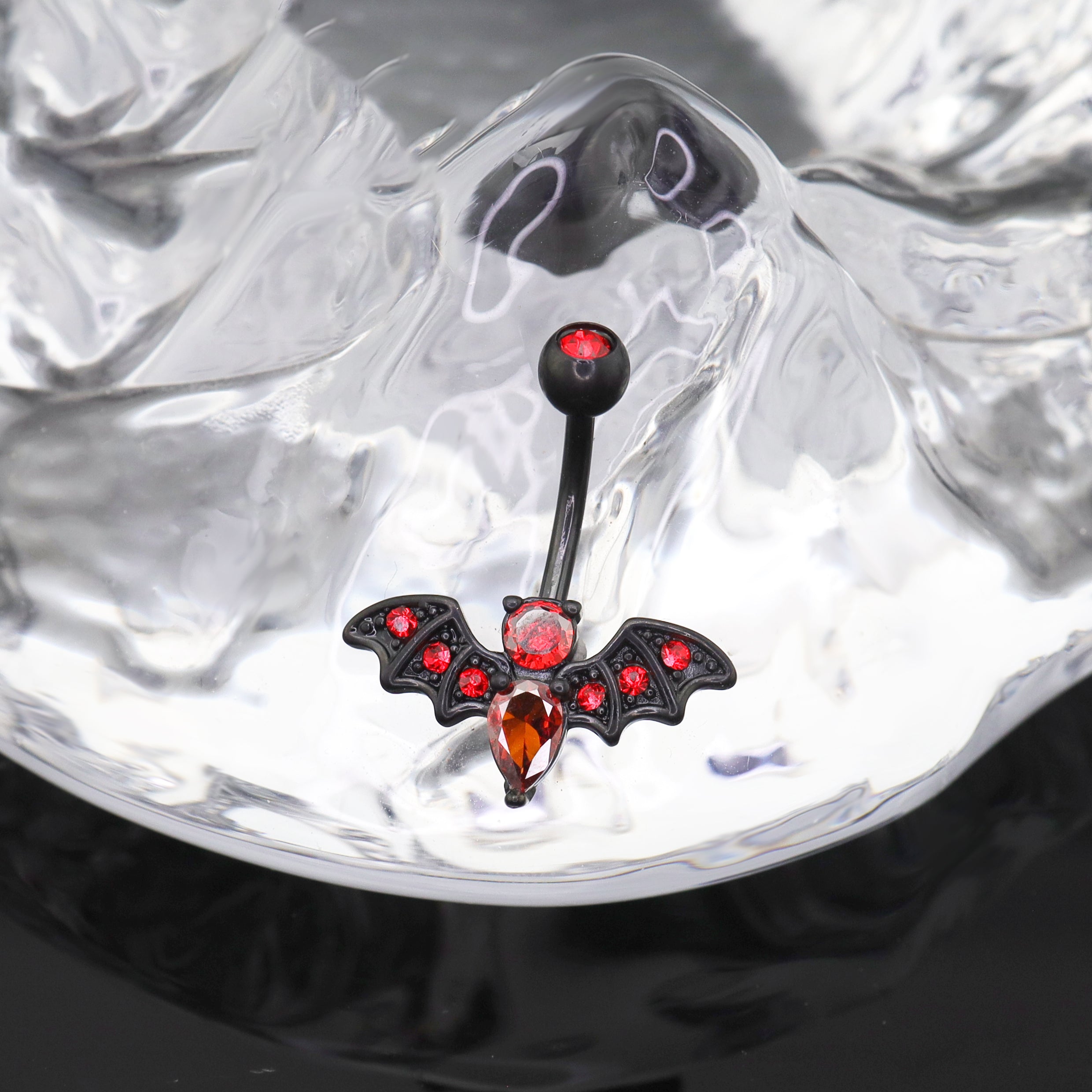 Red CZ Bat Design Belly Ring