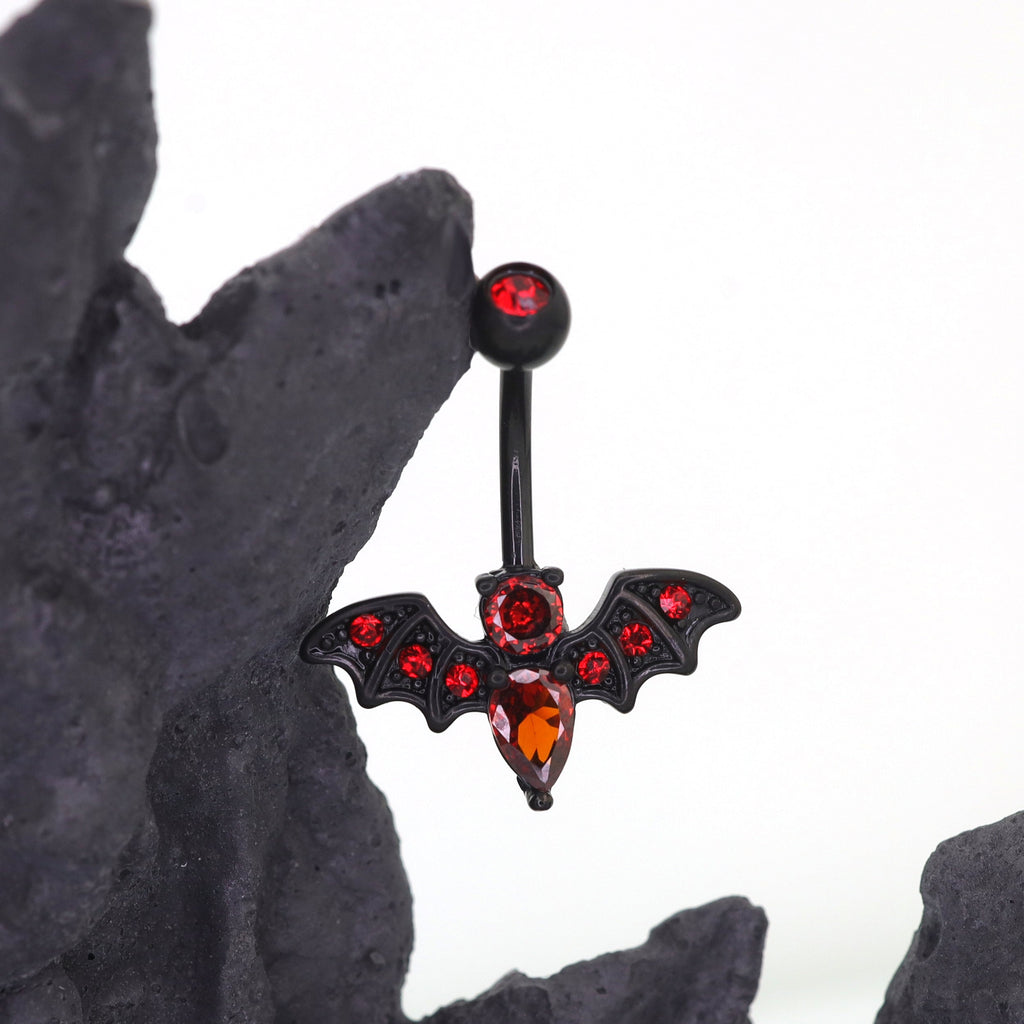 Red CZ Bat Design Belly Ring