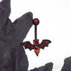 Red CZ Bat Design Belly Ring