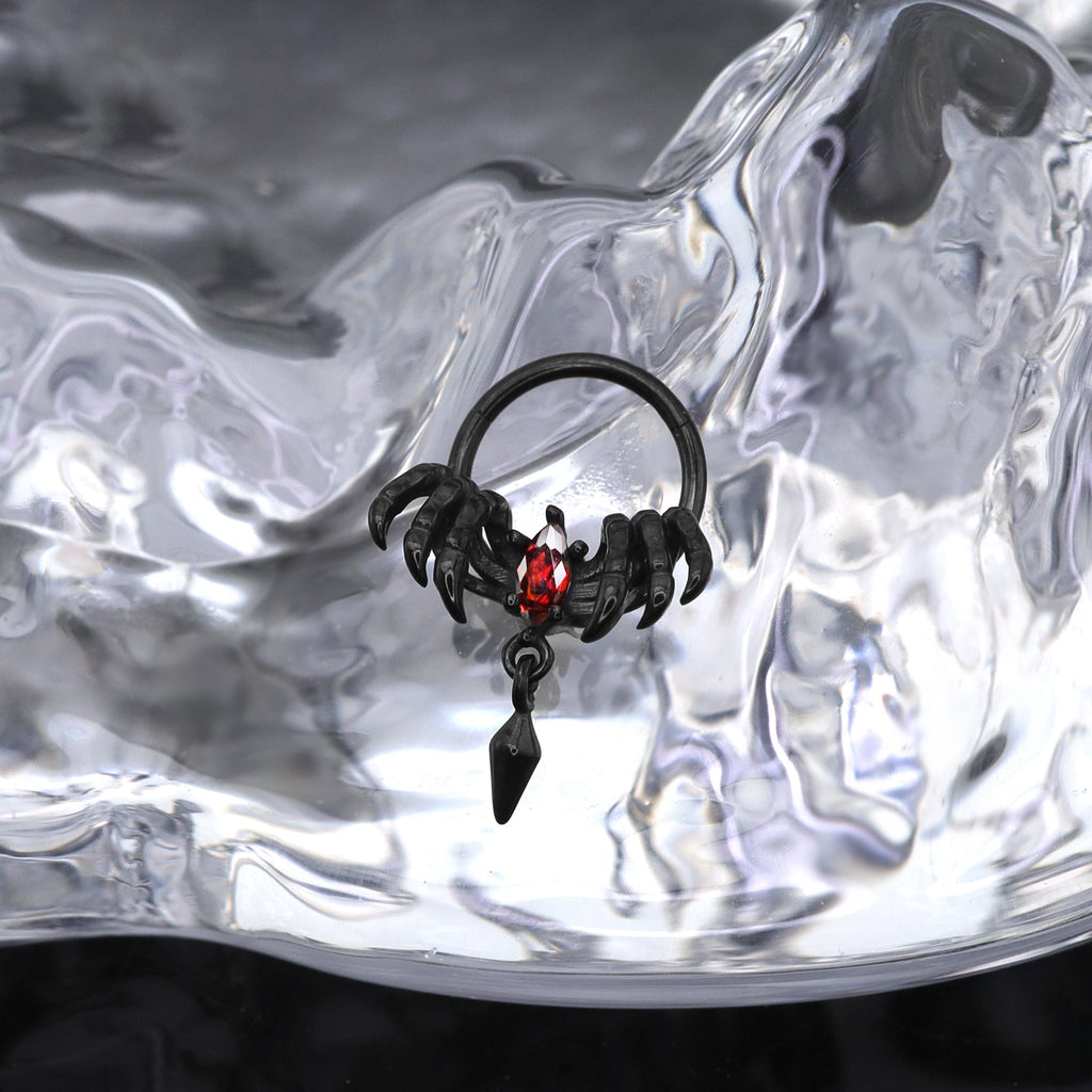Skeleton Hand Red CZ Pendant Septum Ring