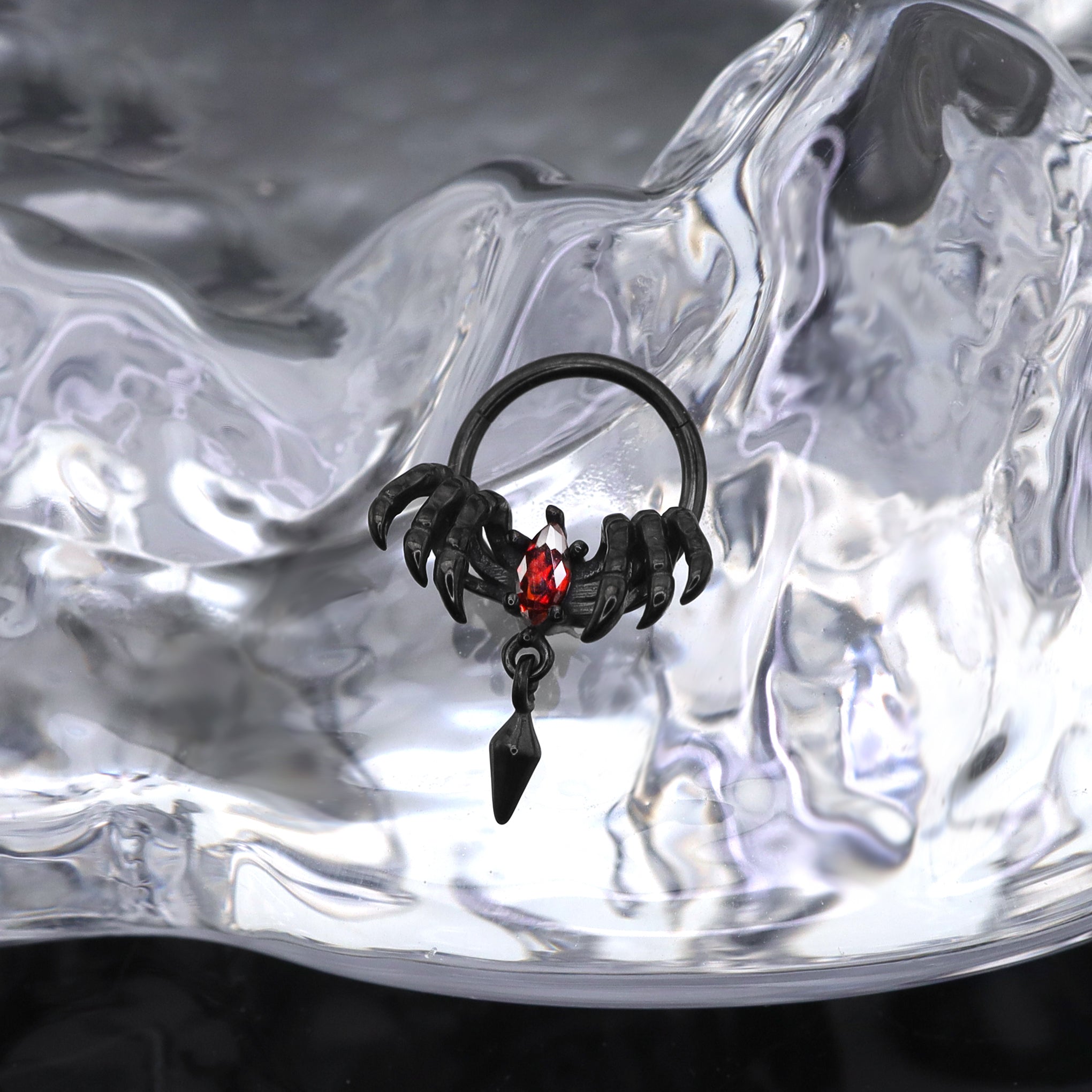 Skeleton Hand Red CZ Pendant Septum Ring