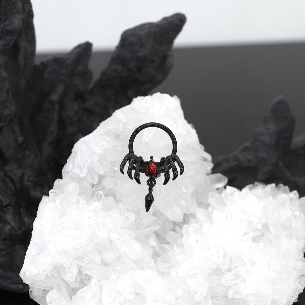 Skeleton Hand Red CZ Pendant Septum Ring