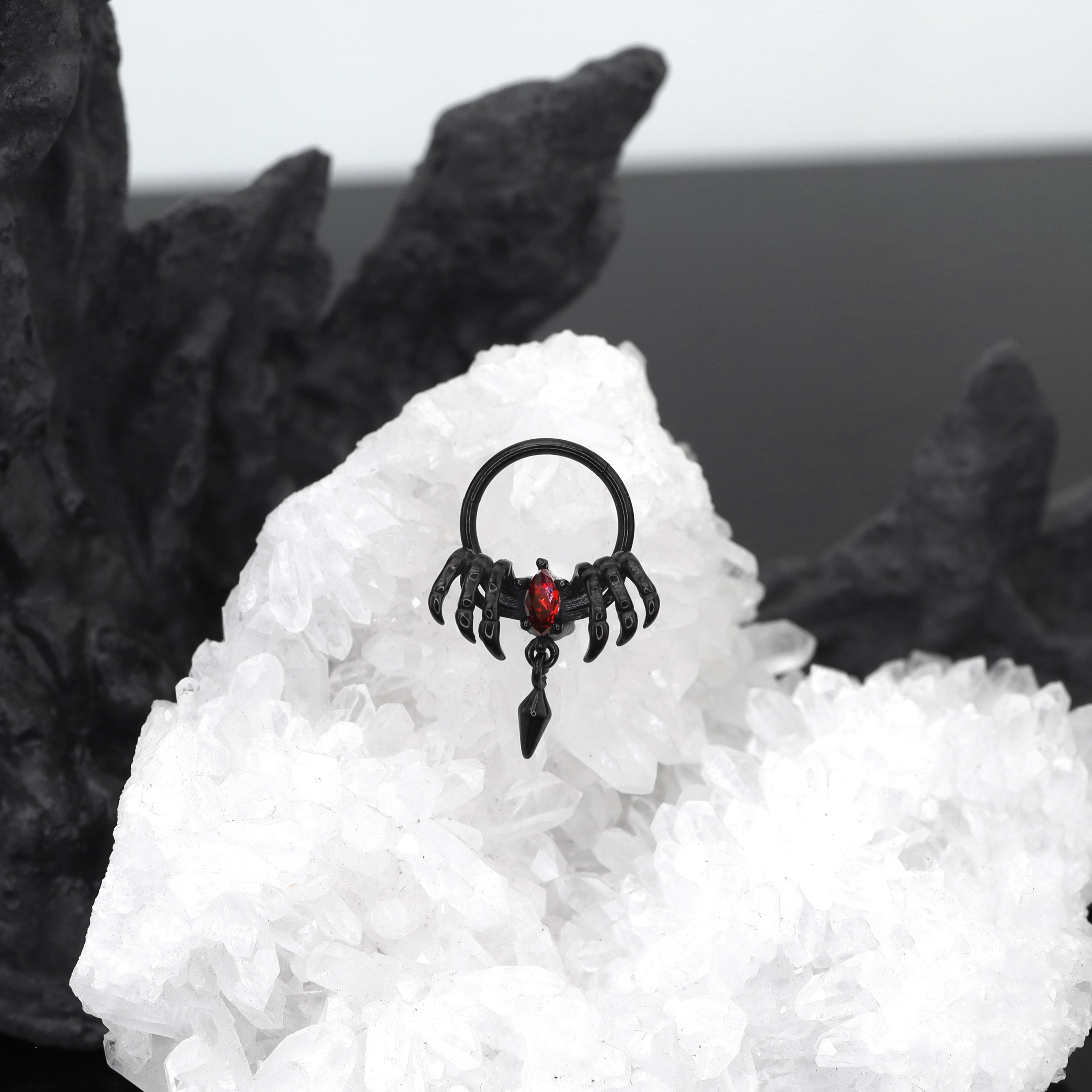 Skeleton Hand Red CZ Pendant Septum Ring