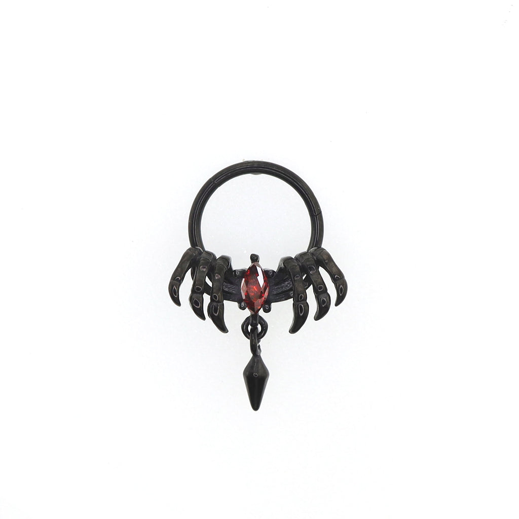 Skeleton Hand Red CZ Pendant Septum Ring