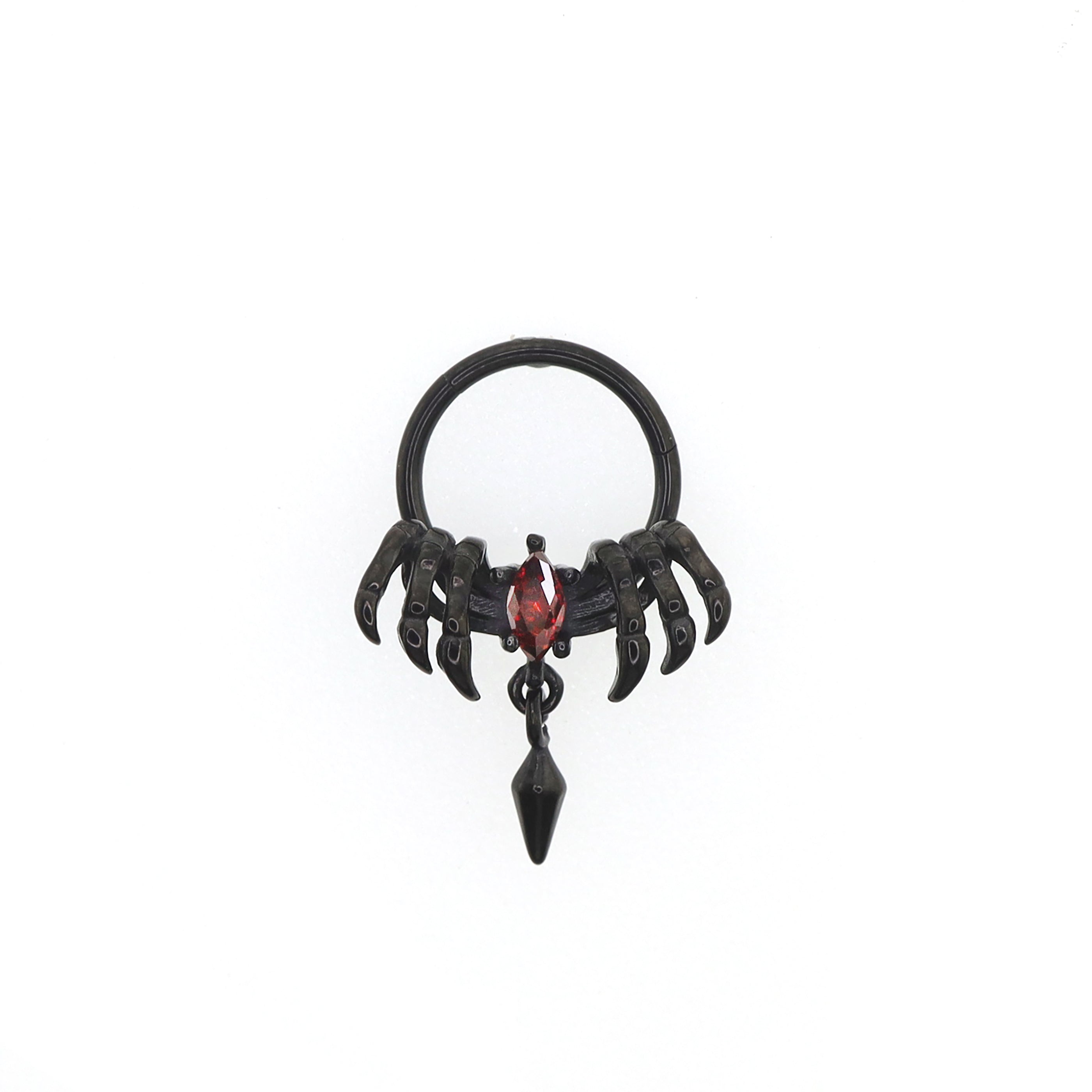 Skeleton Hand Red CZ Pendant Septum Ring