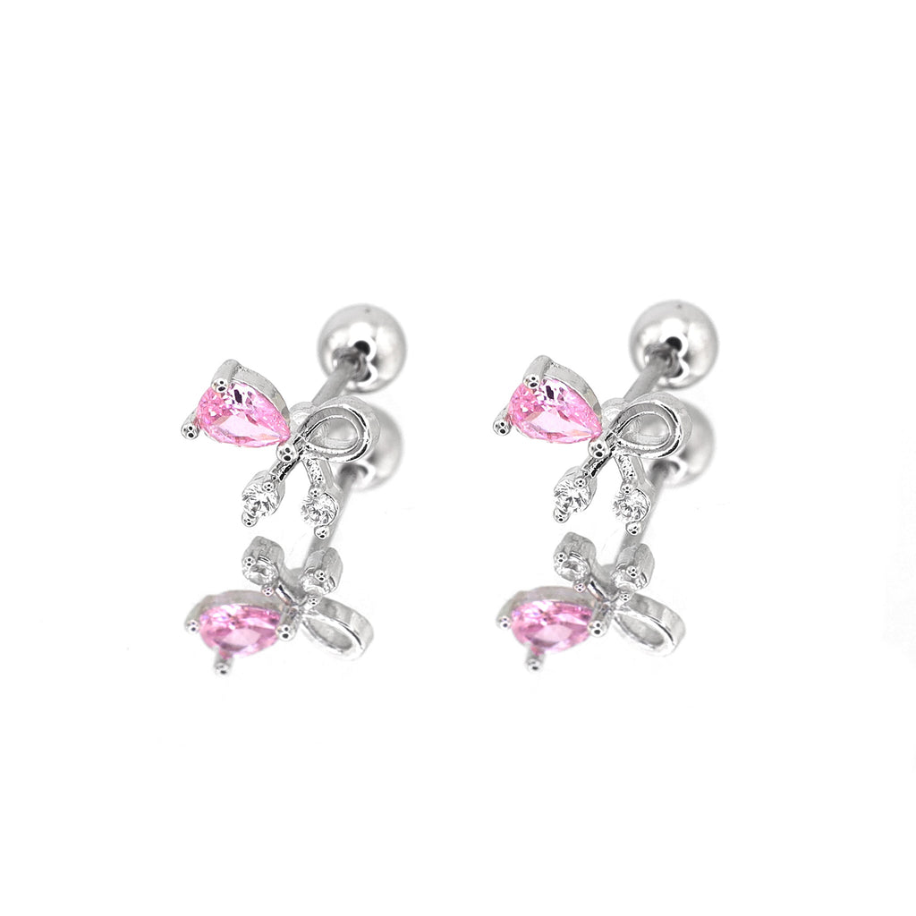 Pink CZ Bow Ear Stud