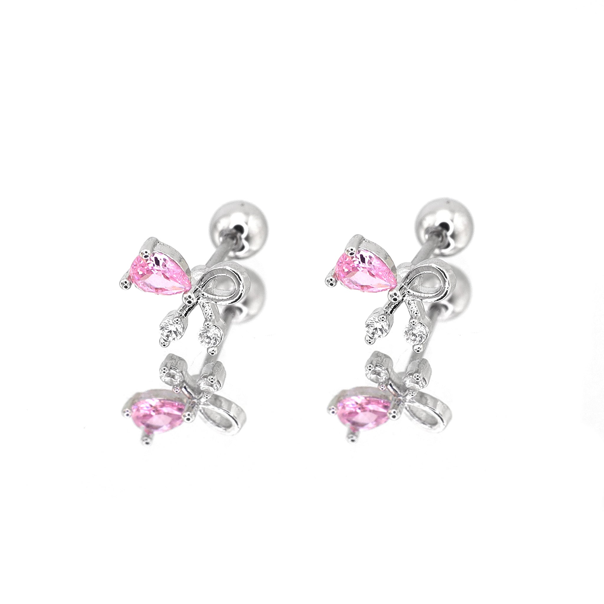 Pink CZ Bow Ear Stud