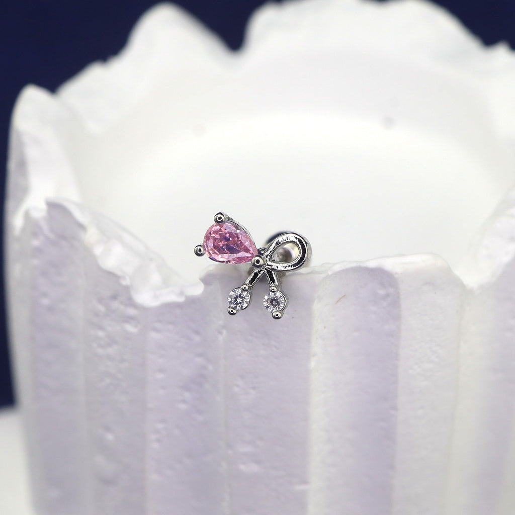 Pink CZ Bow Ear Stud