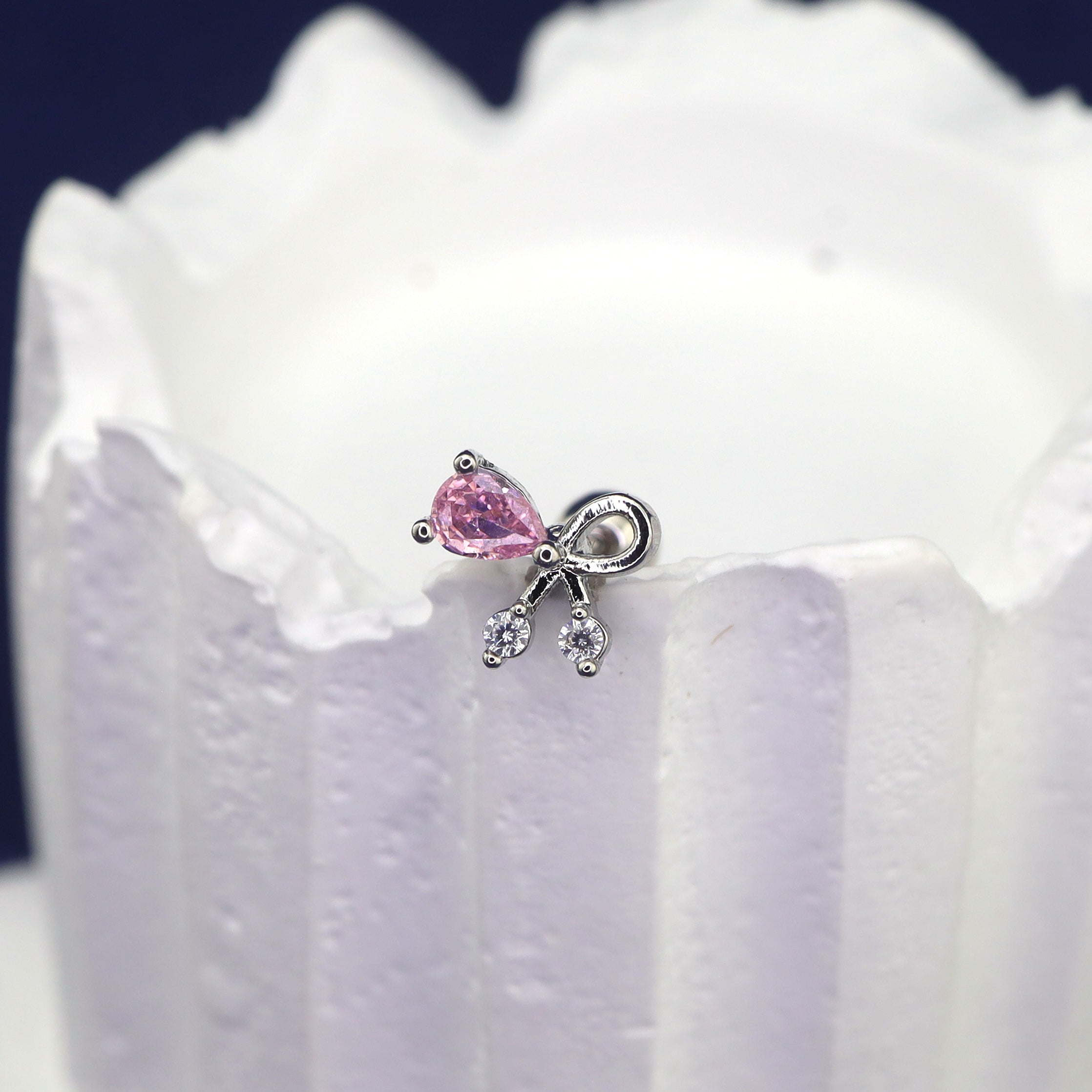 Pink CZ Bow Ear Stud