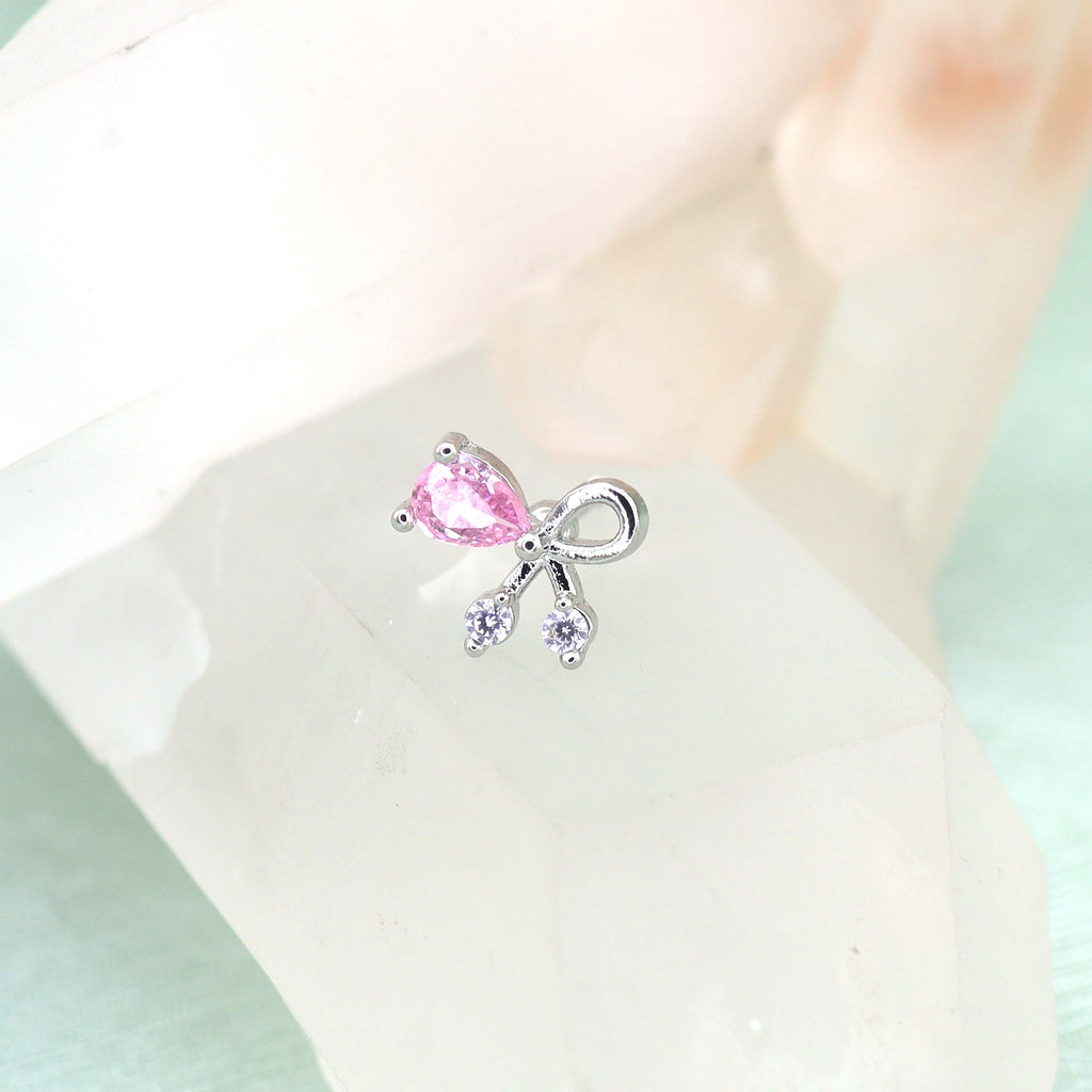 Pink CZ Bow Ear Stud