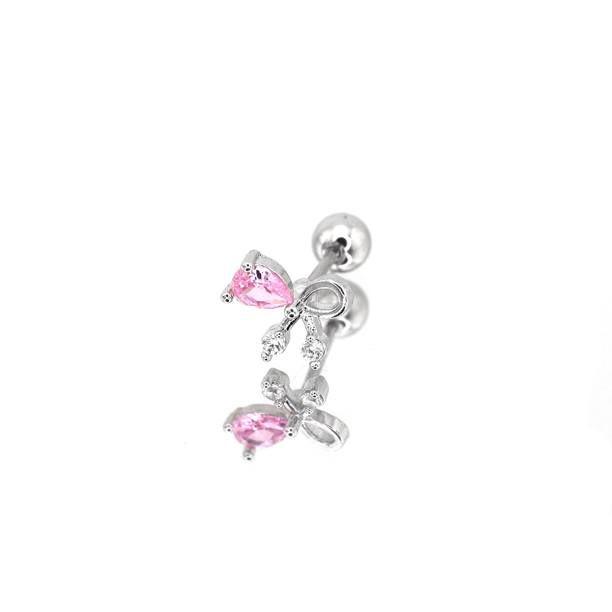 Pink CZ Bow Ear Stud