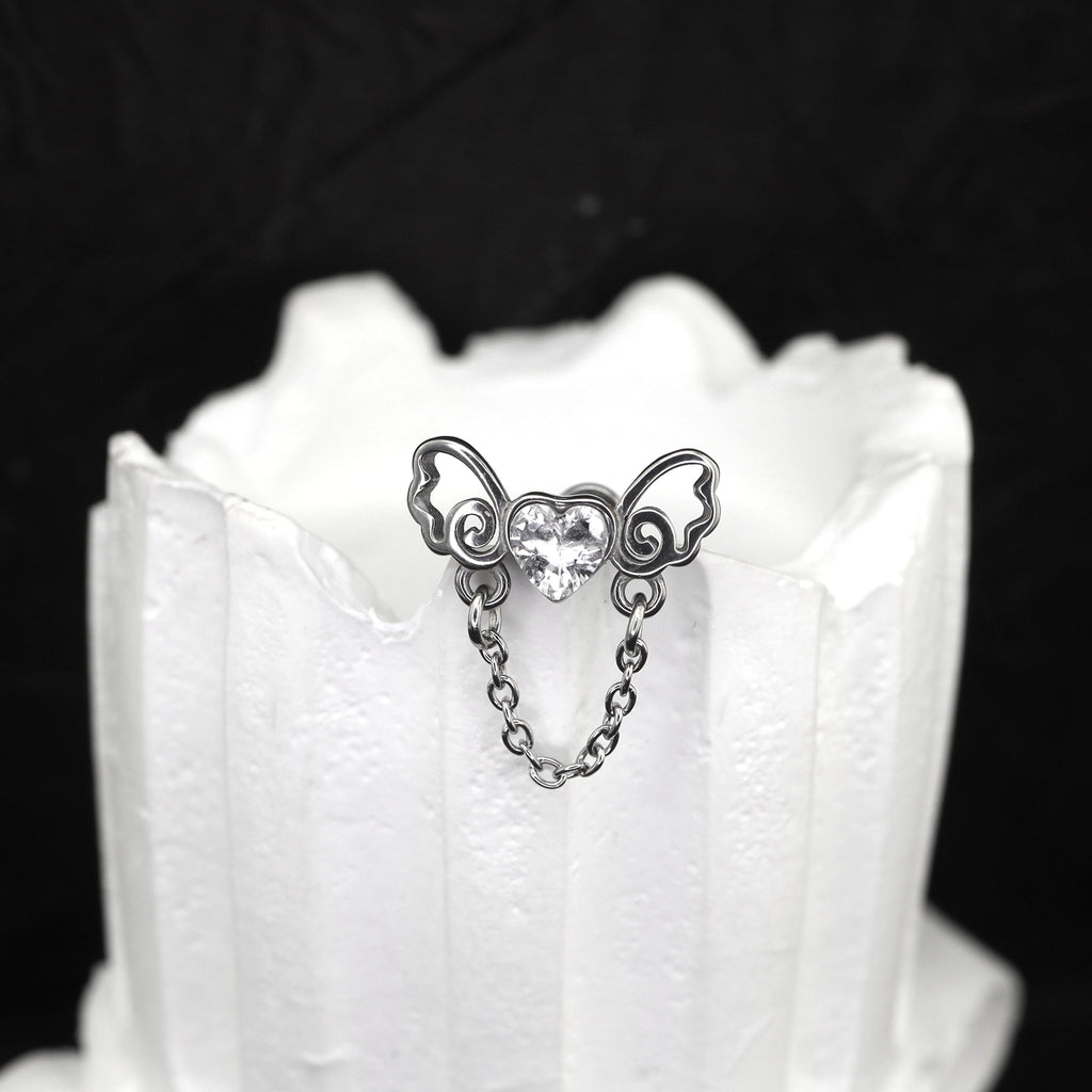 Heart CZ Bow Internally Threaded stainless steel Stud