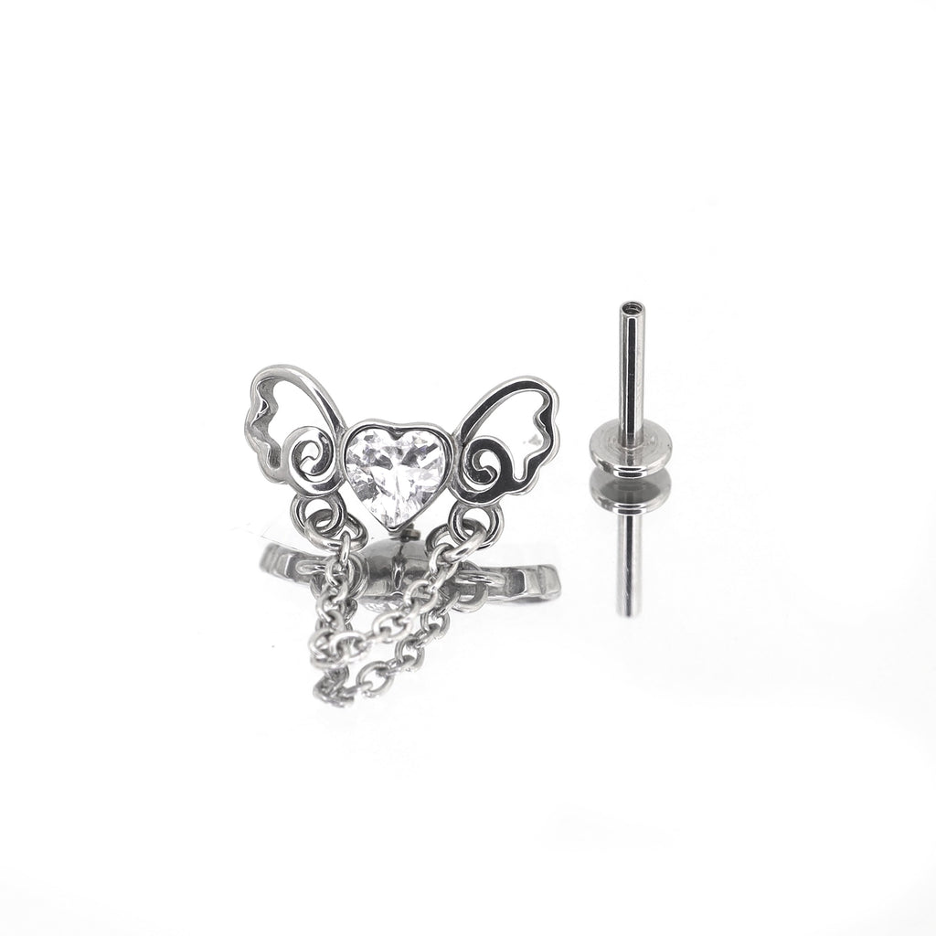 Heart CZ Bow Internally Threaded stainless steel Stud