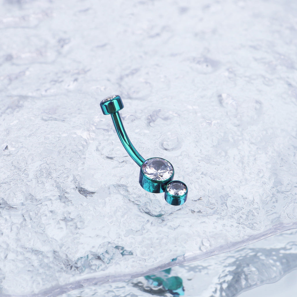 Double CZ internally threaded Titanium Belly Ring