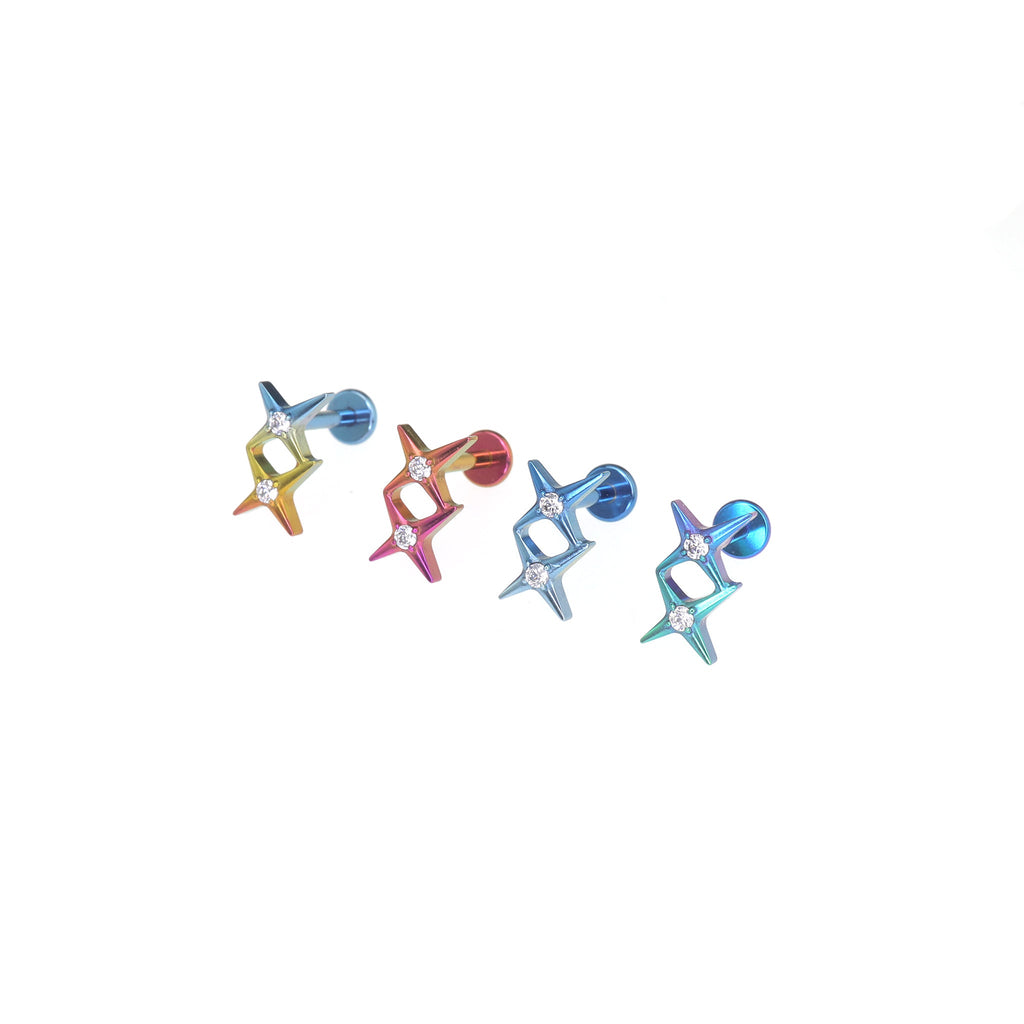 Double Star CZ Internally Threaded Titanium Studs