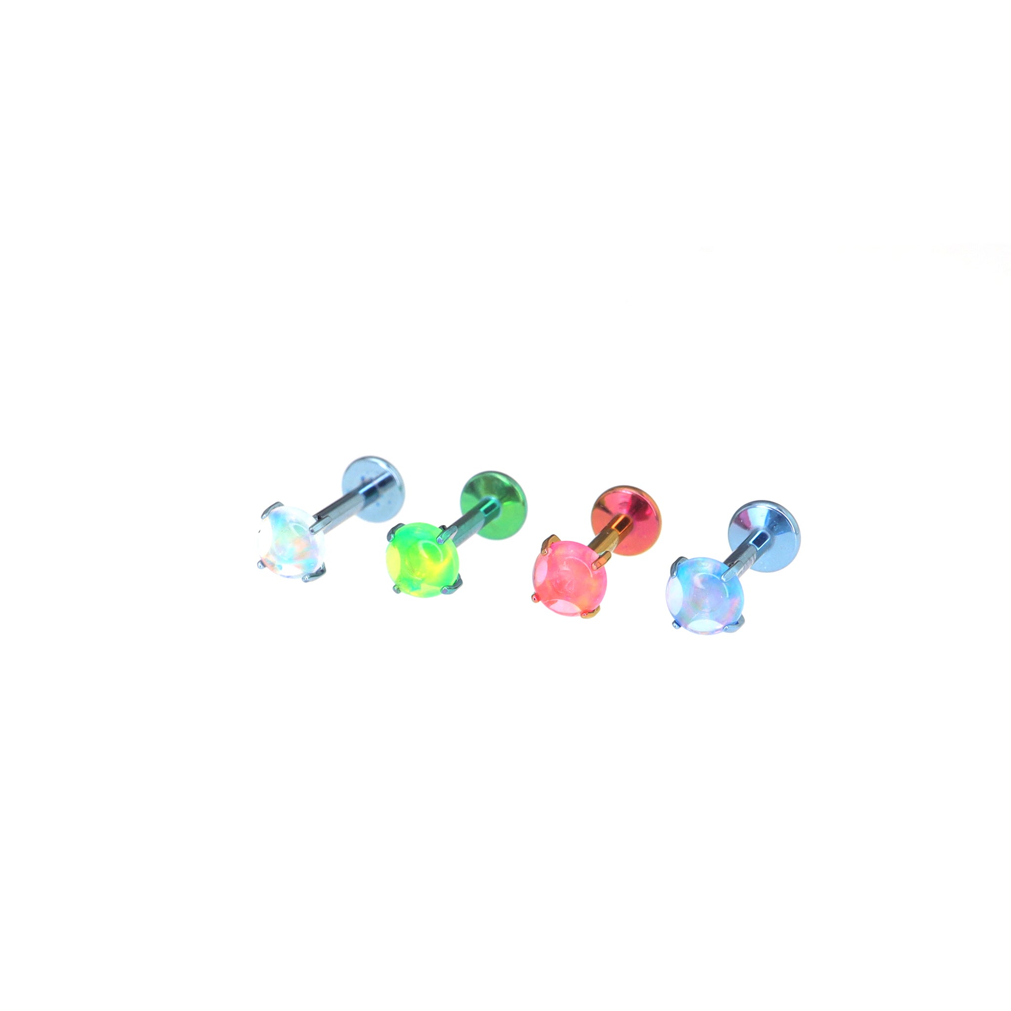 Flat Back Prong-Set Opal Titanium Labret Studs