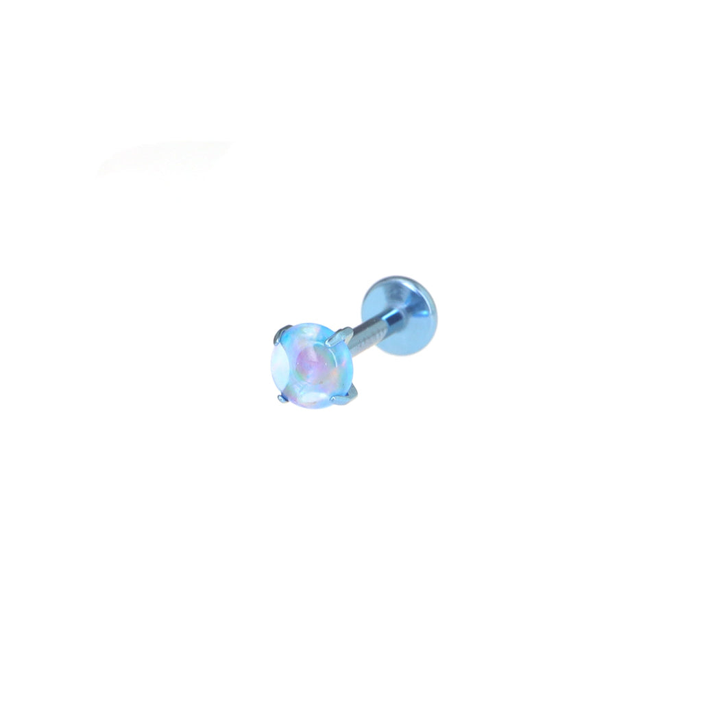 Flat Back Prong-Set Opal Titanium Labret Studs