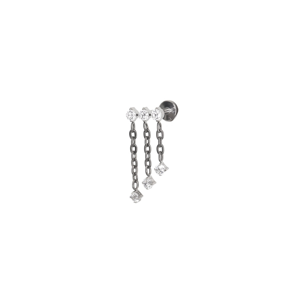 Triple Drop Chain CZ Titanium Ear Studs