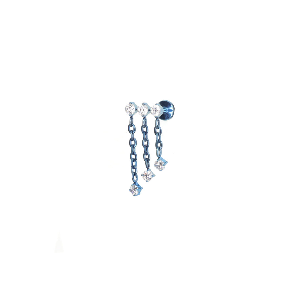 Triple Drop Chain CZ Titanium Ear Studs