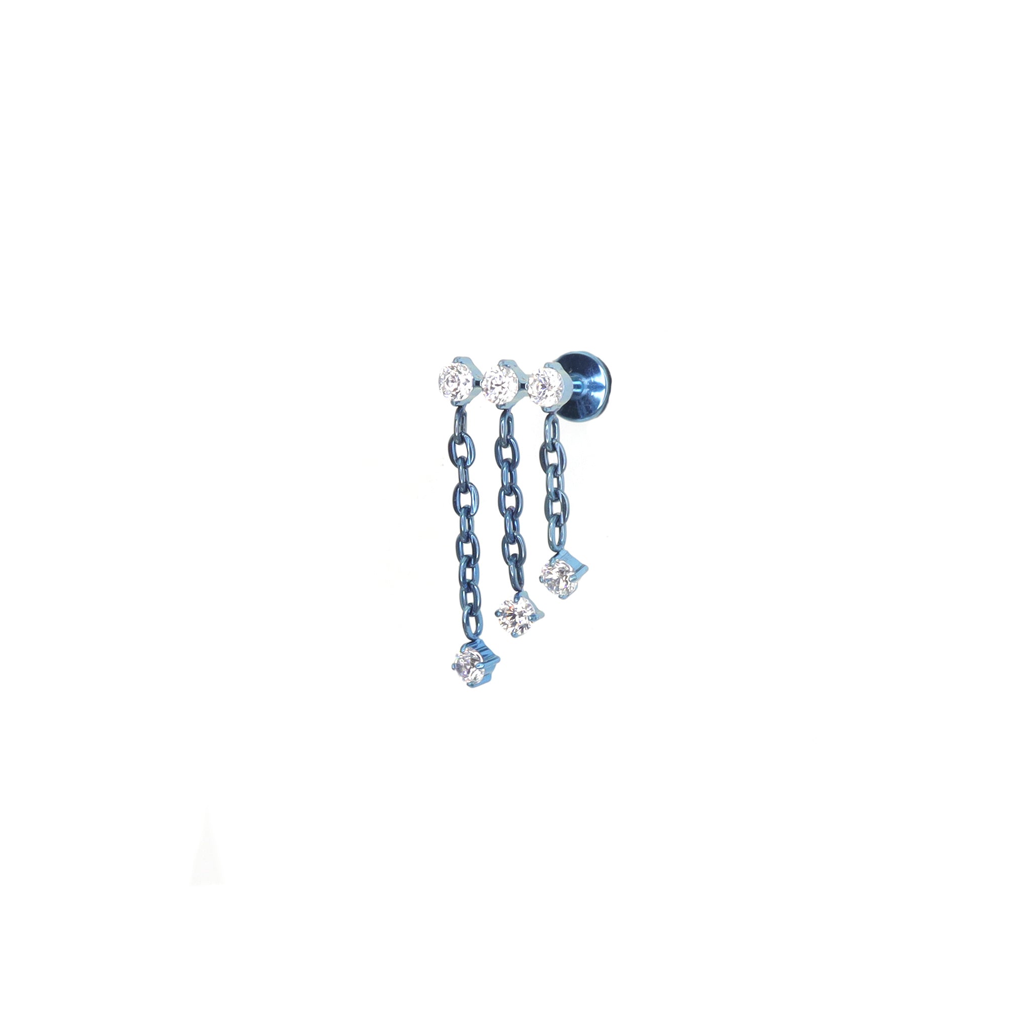 Triple Drop Chain CZ Titanium Ear Studs
