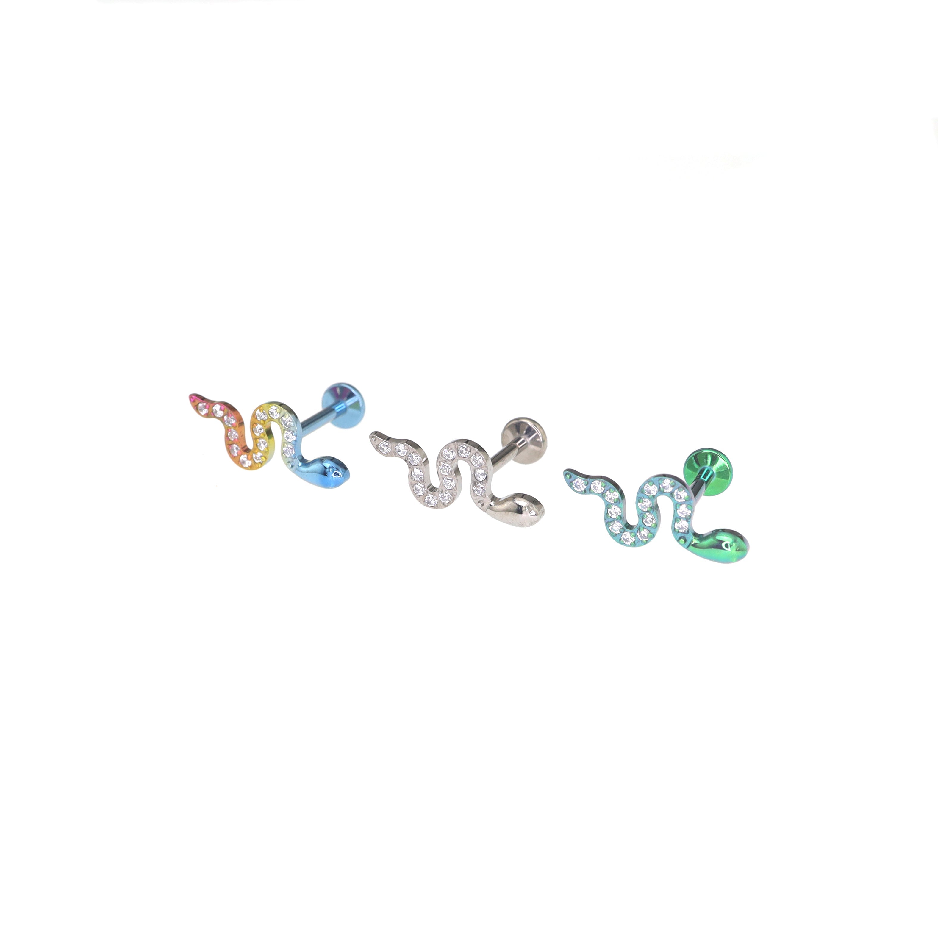 CZ Curved Snake Internally Threaded Titanium Ear Studs