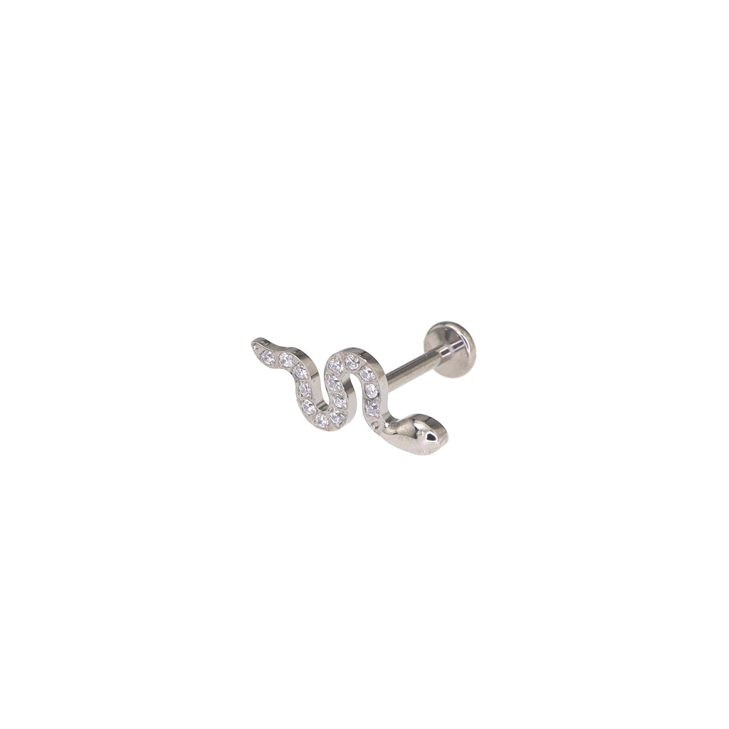 CZ Curved Snake Internally Threaded Titanium Ear Studs