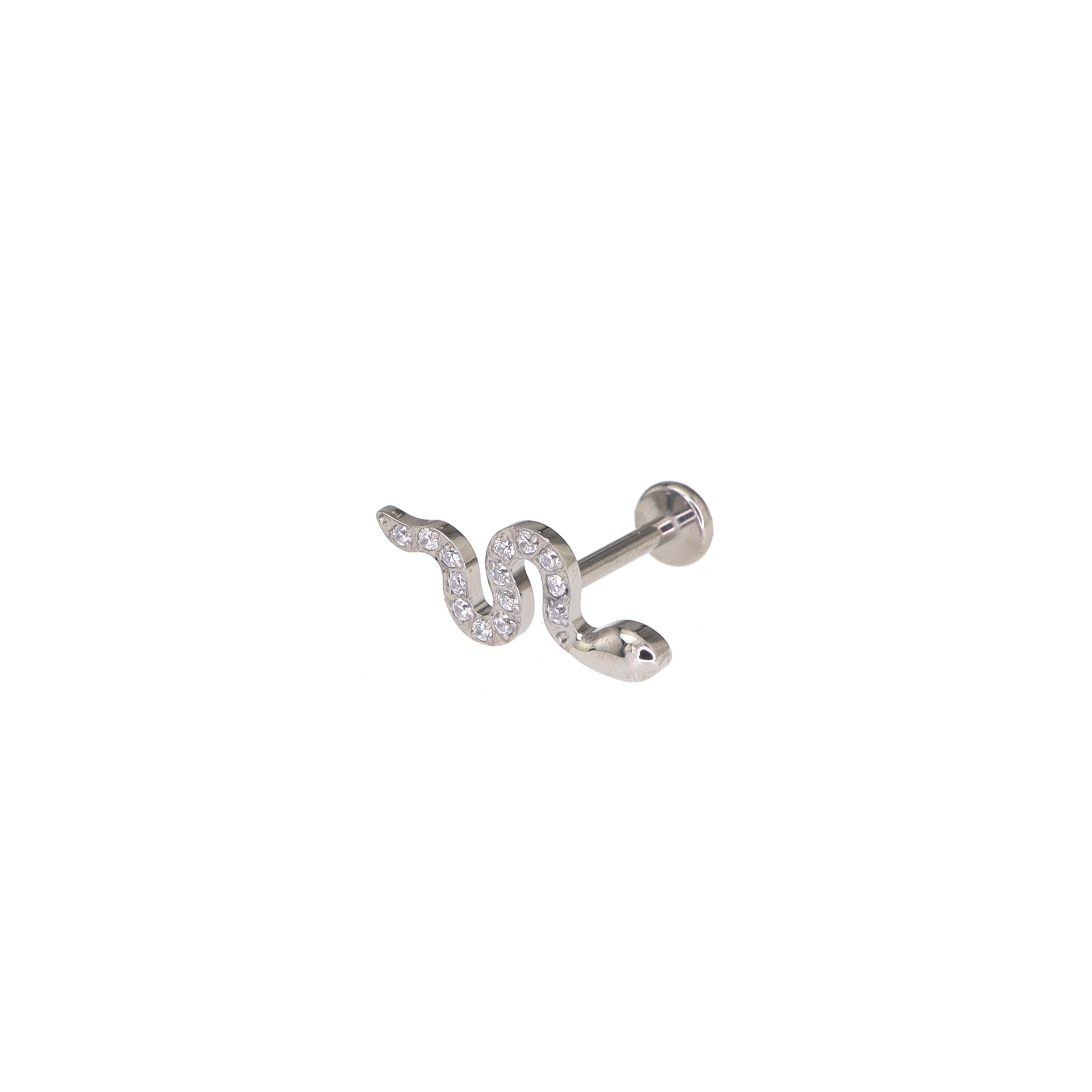 CZ Curved Snake Internally Threaded Titanium Ear Studs