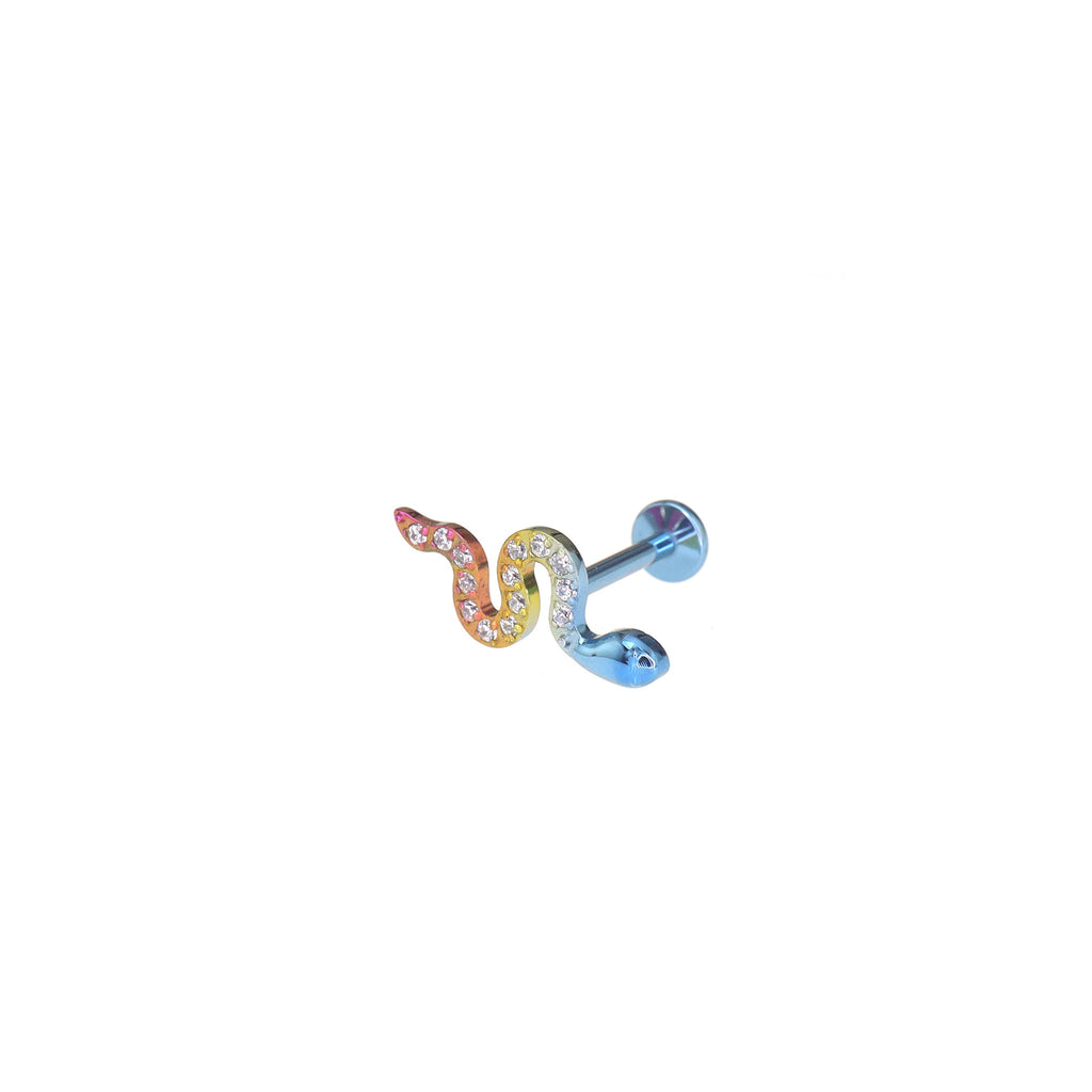 CZ Curved Snake Internally Threaded Titanium Ear Studs
