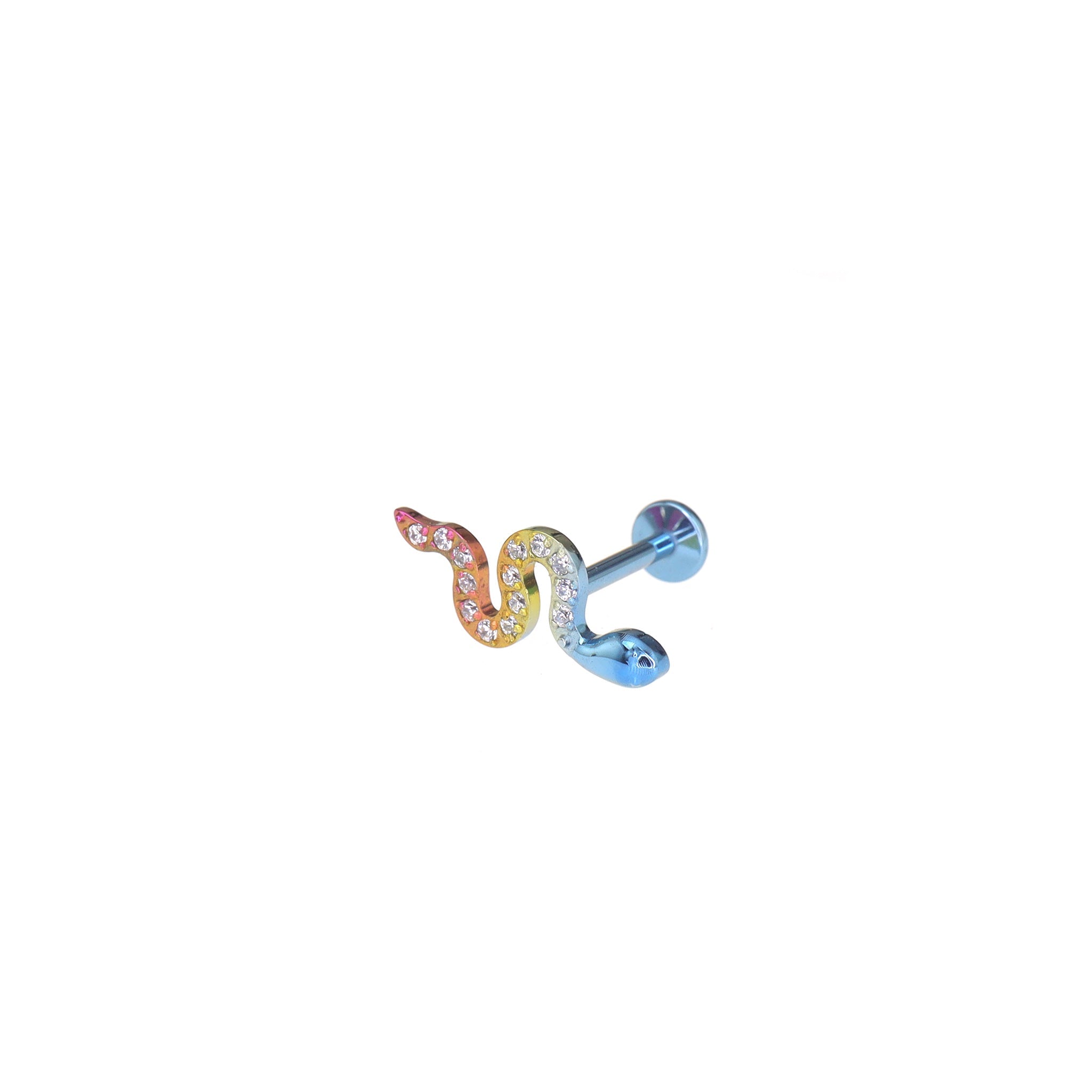 CZ Curved Snake Internally Threaded Titanium Ear Studs