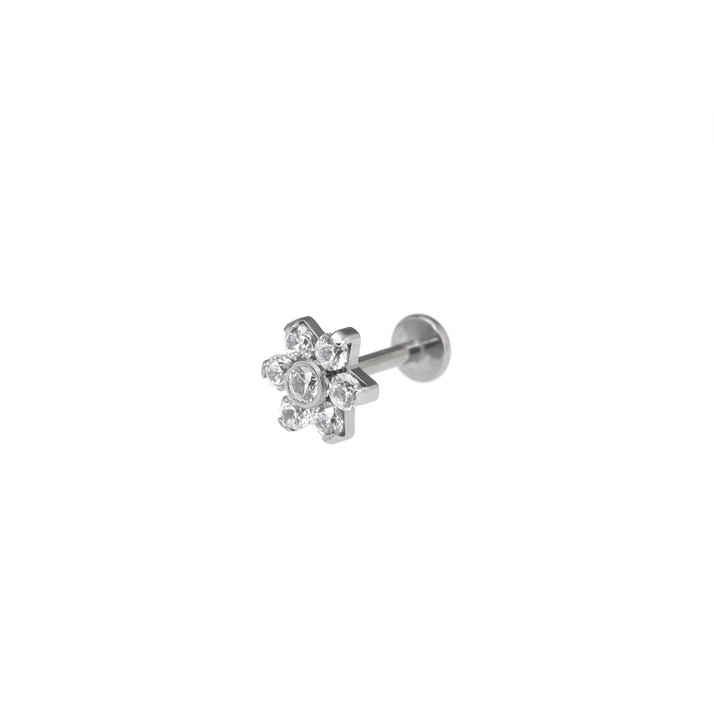 High-Shine CZ Floral Titanium Ear Studs