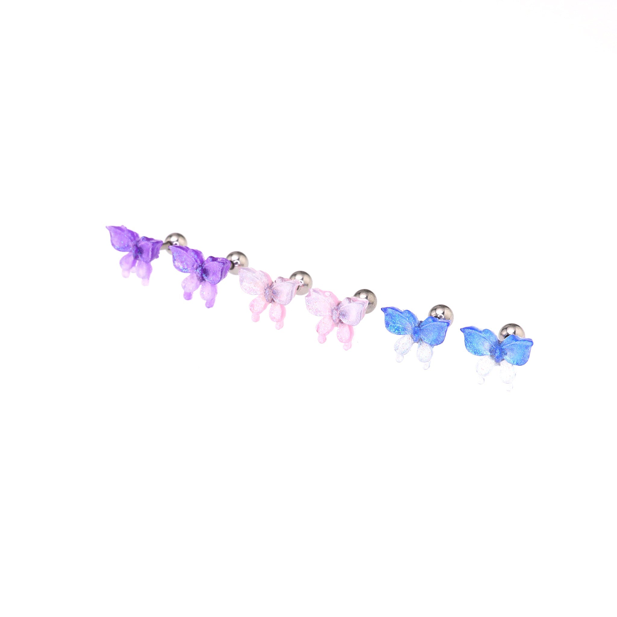 Resin Glitter Gradient Butterfly Stainless Steel Ear Studs