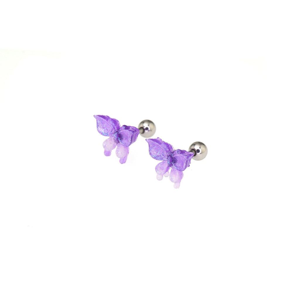Resin Glitter Gradient Butterfly Stainless Steel Ear Studs