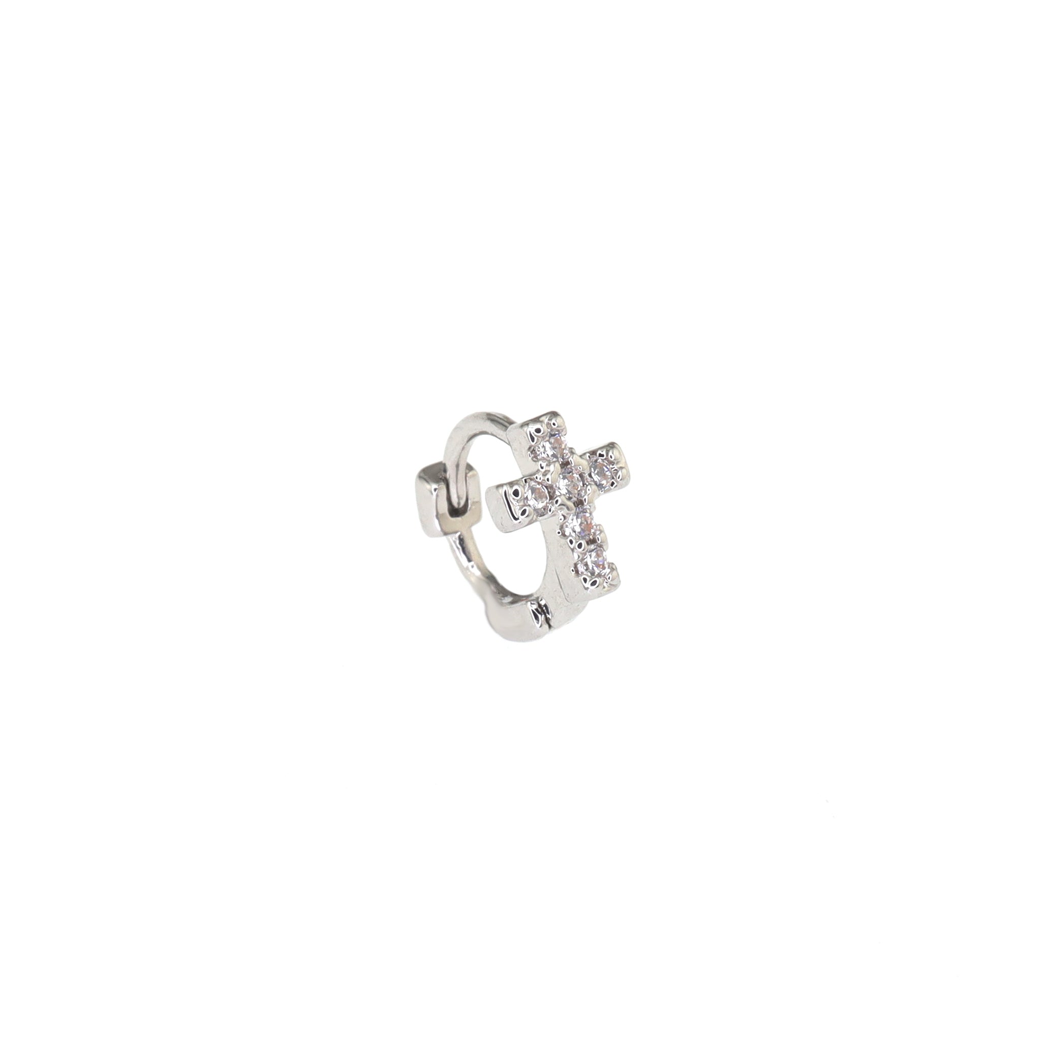 CZ Cross Stainless Steel Small Hoop Earrings