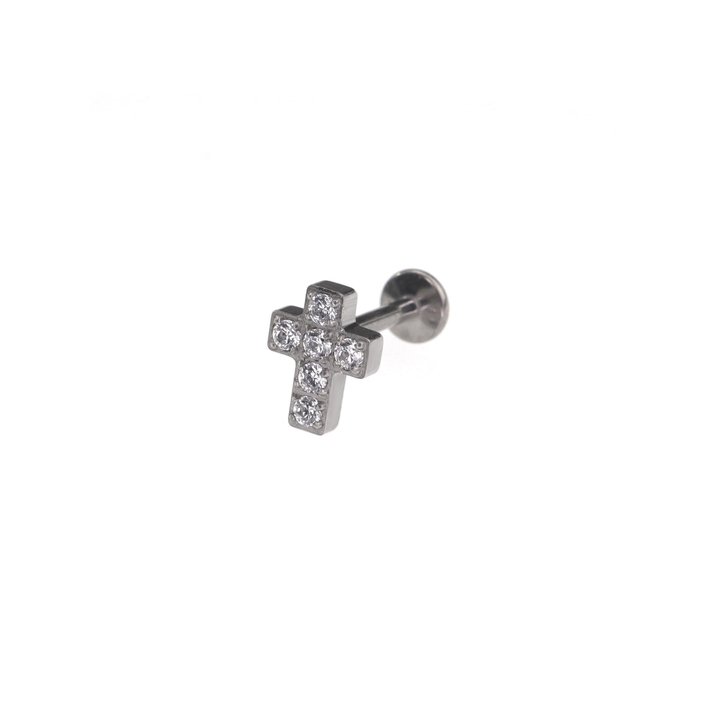 CZ Cross Internally Threaded Titanium Labret Stud