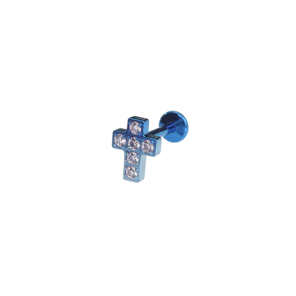 CZ Cross Internally Threaded Titanium Labret Stud