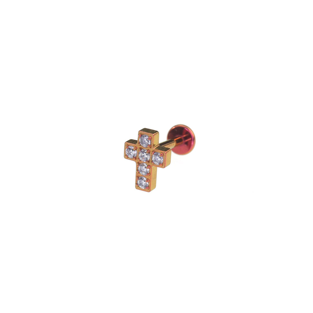 CZ Cross Internally Threaded Titanium Labret Stud