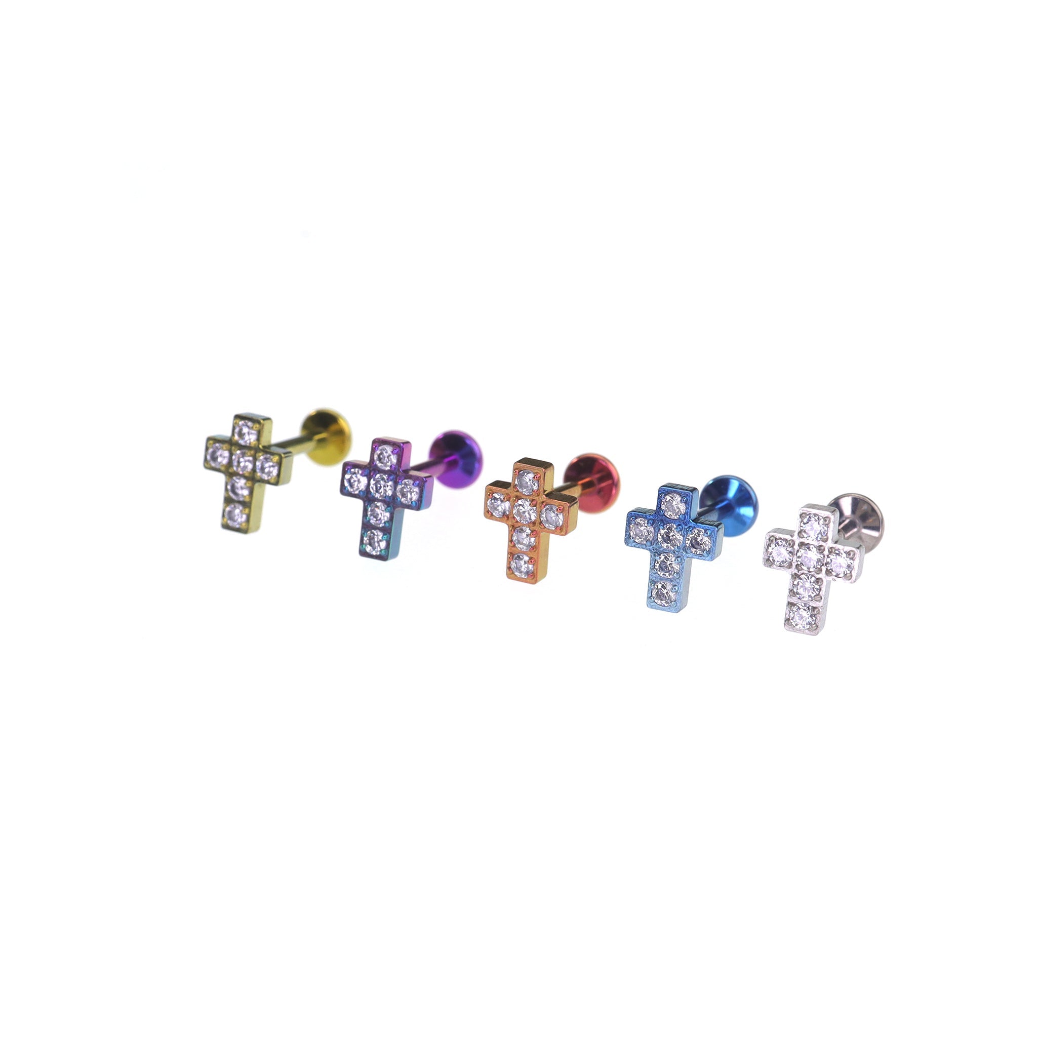 CZ Cross Internally Threaded Titanium Labret Stud