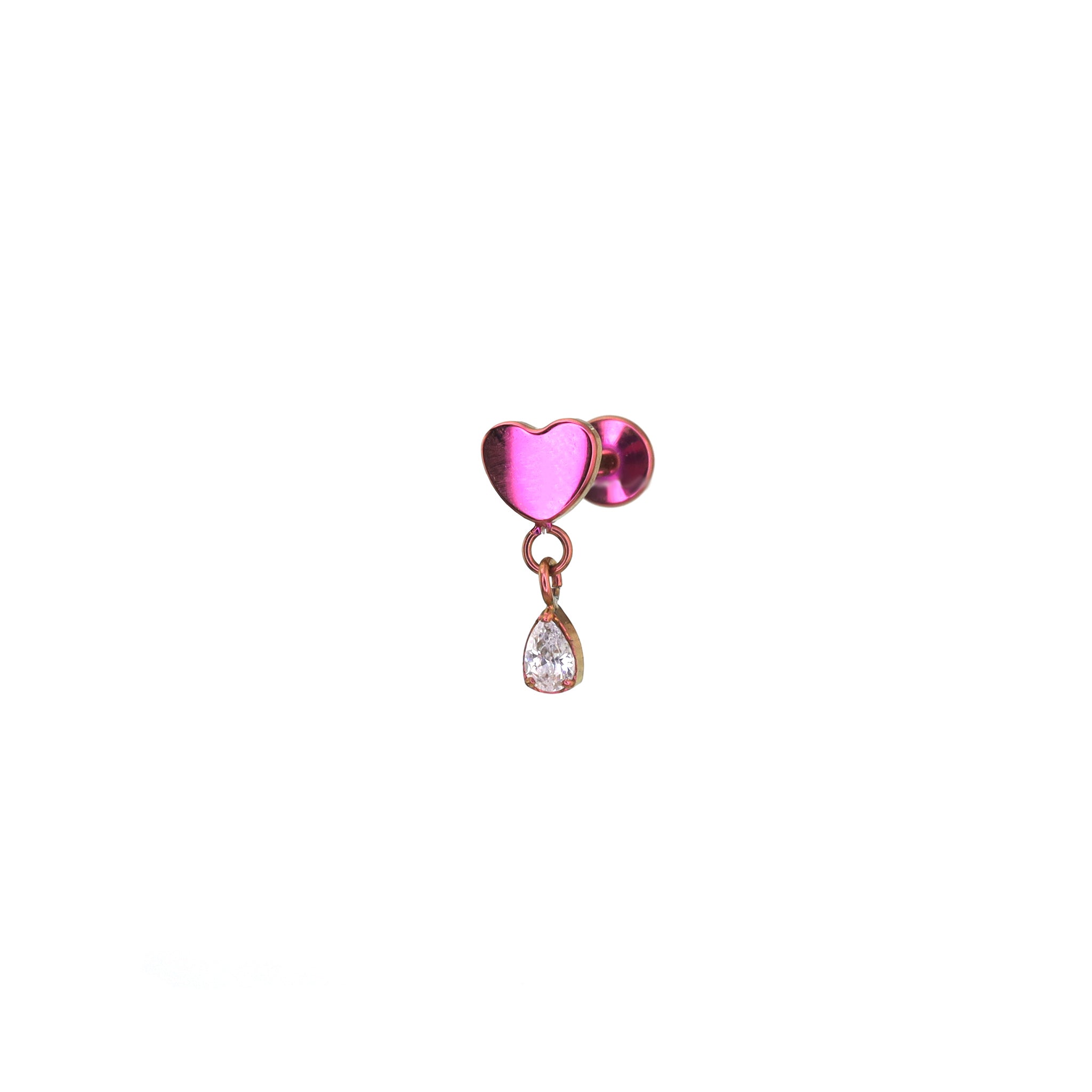 Heart Pendant Teardrop CZ Titanium Ear Studs