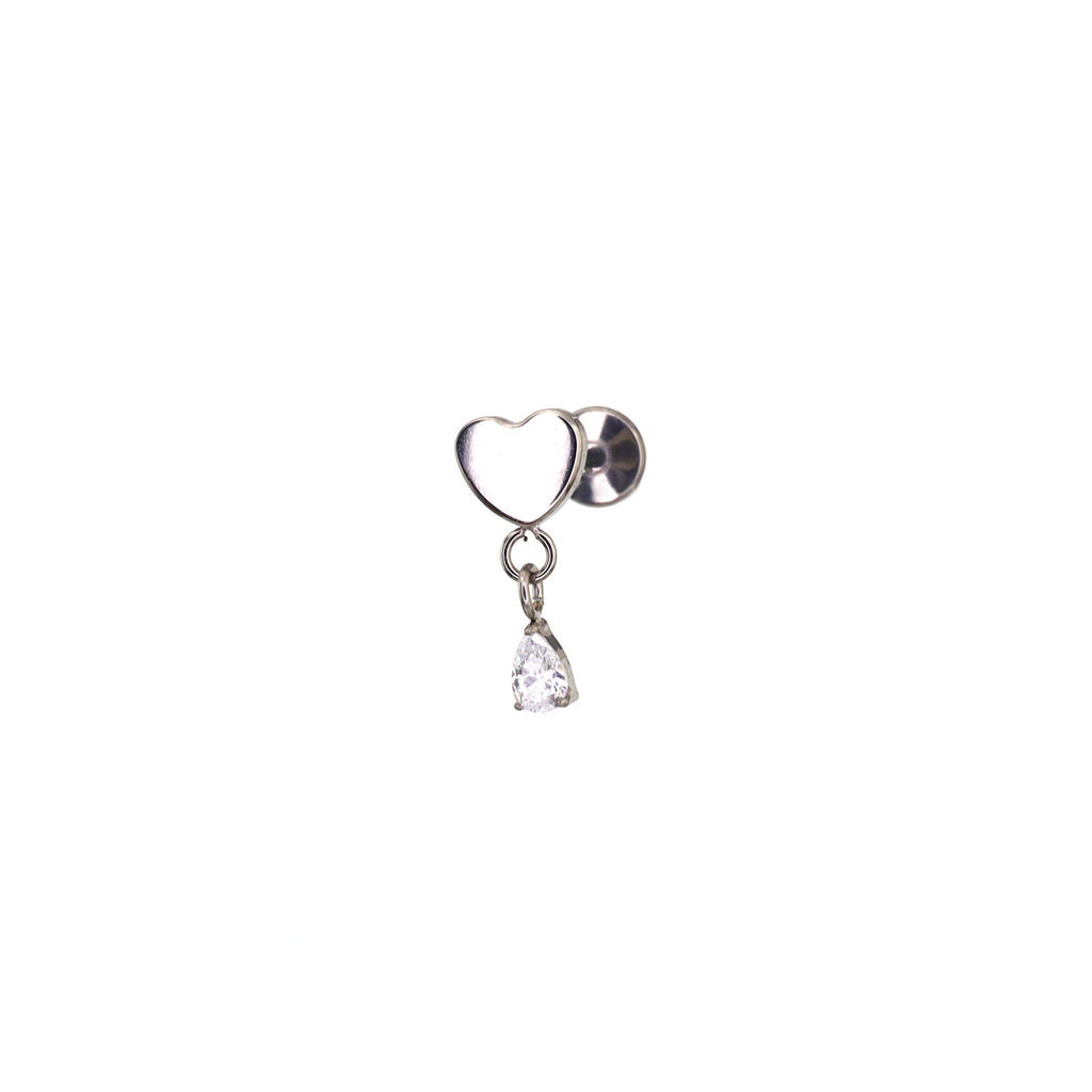 Heart Pendant Teardrop CZ Titanium Ear Studs