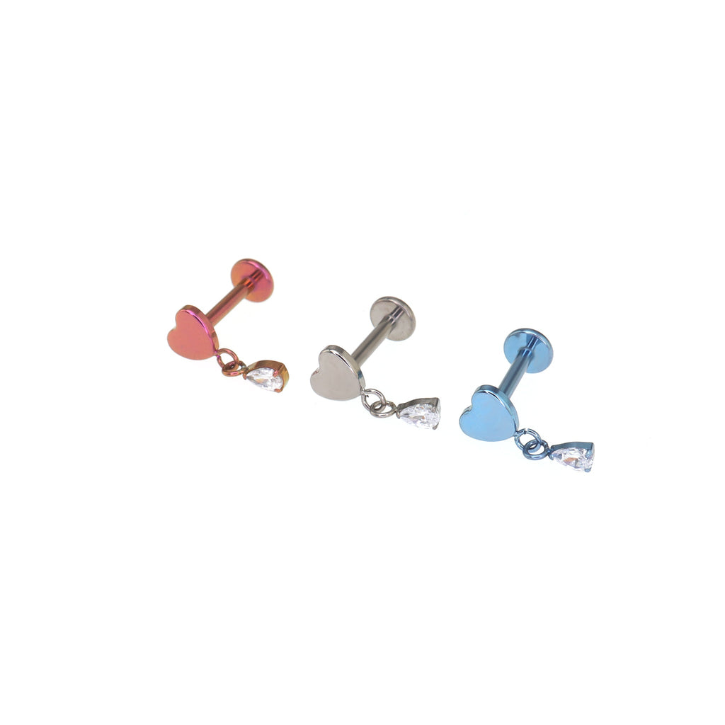 Heart Pendant Teardrop CZ Titanium Ear Studs