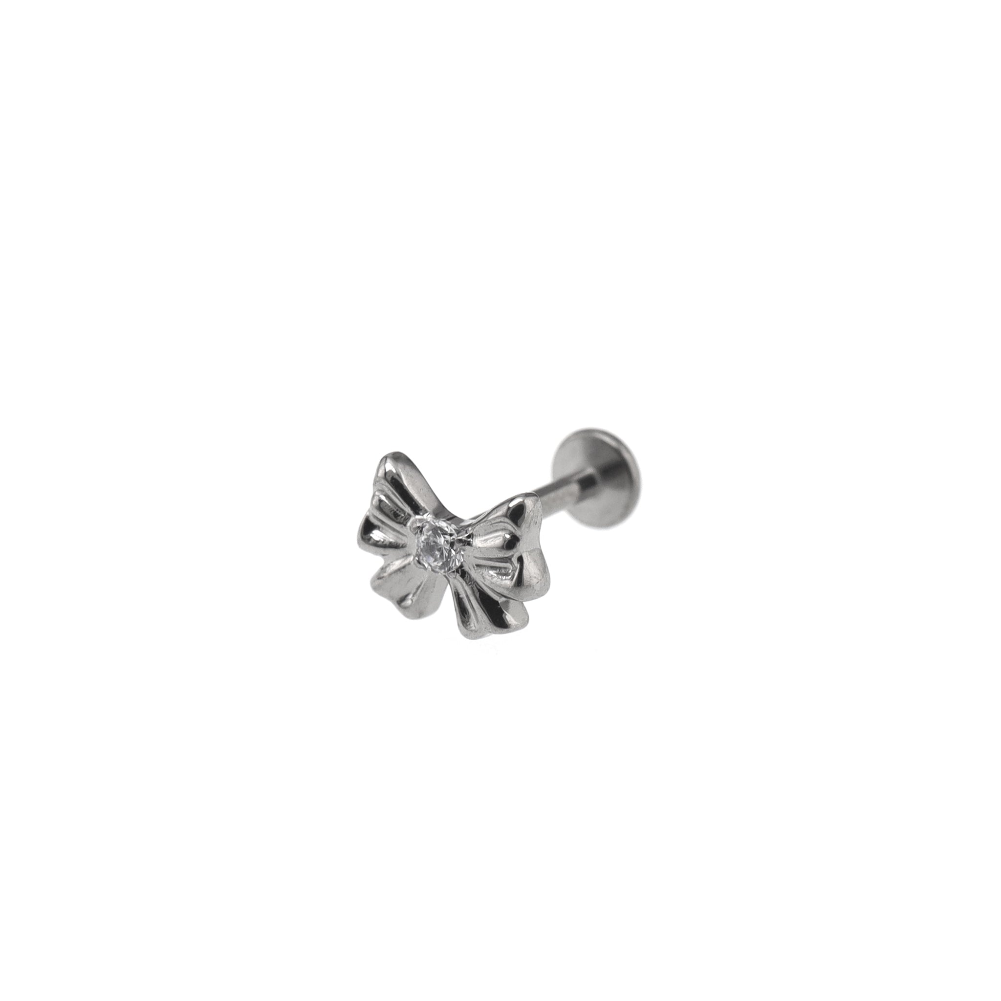 3D Engraved CZ Bow Titanium Ear Studs