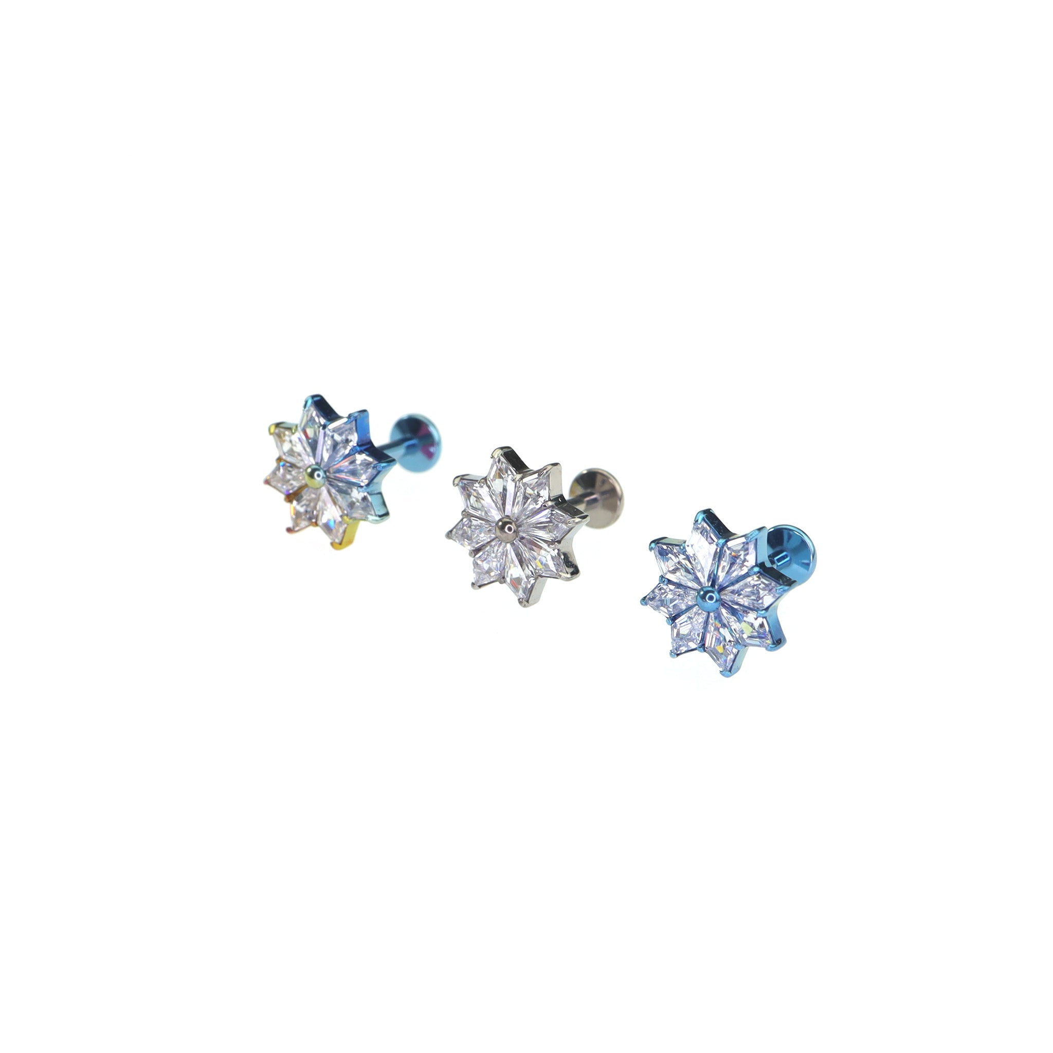 Snowflake CZ Titanium Internally Threaded Ear Studs