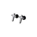 Black & White Oil Slick Cross Externally Threaded Stainless Steel Ear Studs