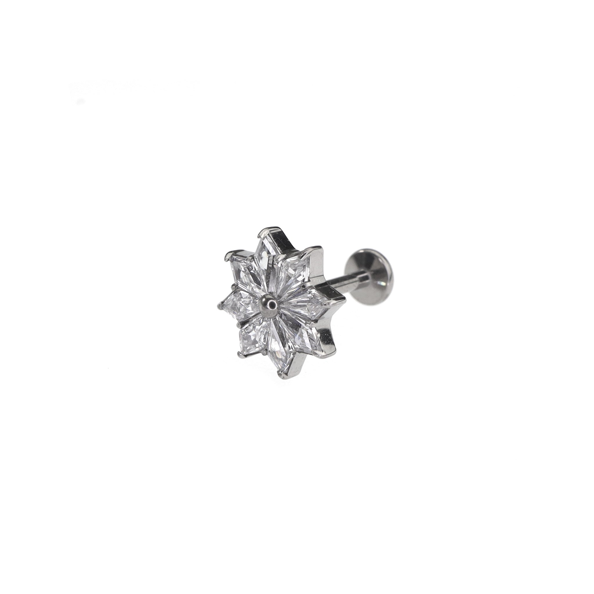 Snowflake CZ Titanium Internally Threaded Ear Studs